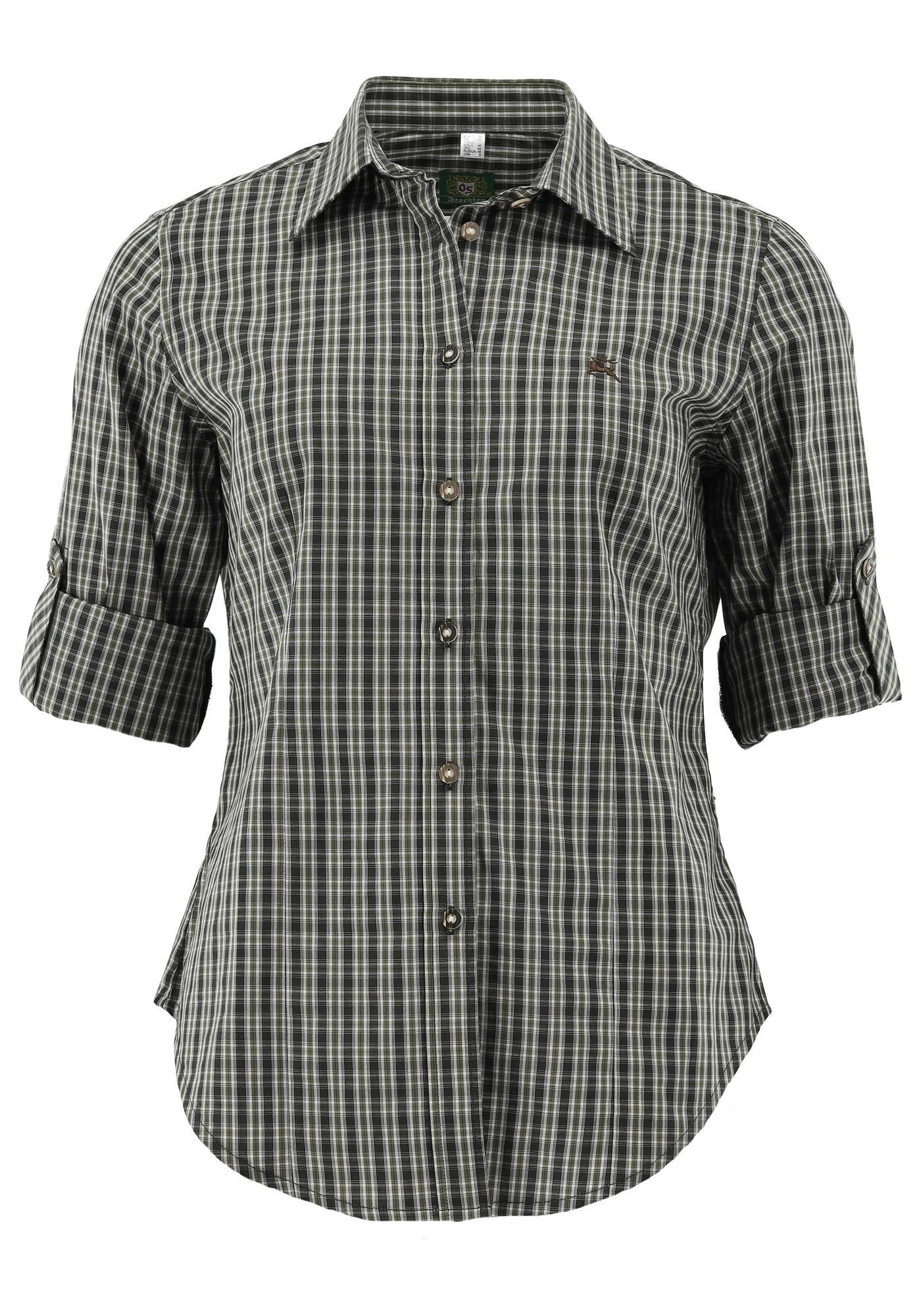 OS Trachten Trachtenbluse Xiloma Tailliert, Liegekragen, Krempelarm, Stick günstig online kaufen