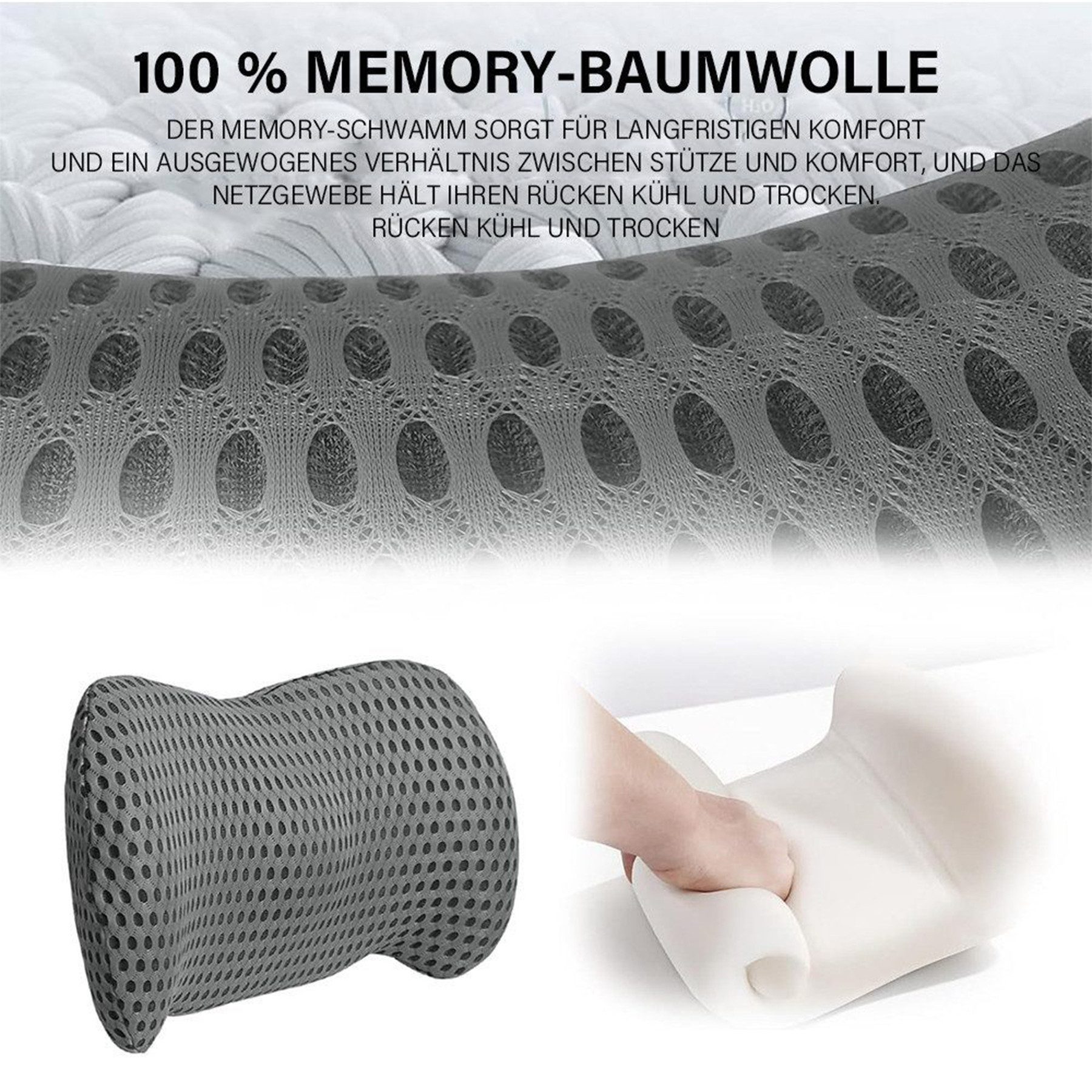 Mutig Rückenkissen Lumbalkissen Rückenkissen, Ergonomisches Lendenkissen aus Memory Foam, Rückenpolster für Back Support, Lendenstützkissen für Autositze, Lumbalkissen für Bürostuhl und Autositz, Rückenstützkissen, für unteren Rücken,verstellbares Rückenkissen zum Ausruhen,Schlafen