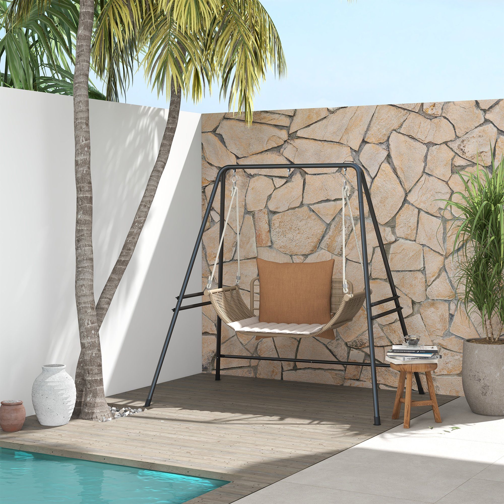 Outsunny Hängemattengestell aus Stahl Ständer für Hängestuhl max. 150 kg Belastbar, (Hängestuhlgestell, 1-St., Hängesesselgestell), Schwarz, 178 x 143 x 180 cm