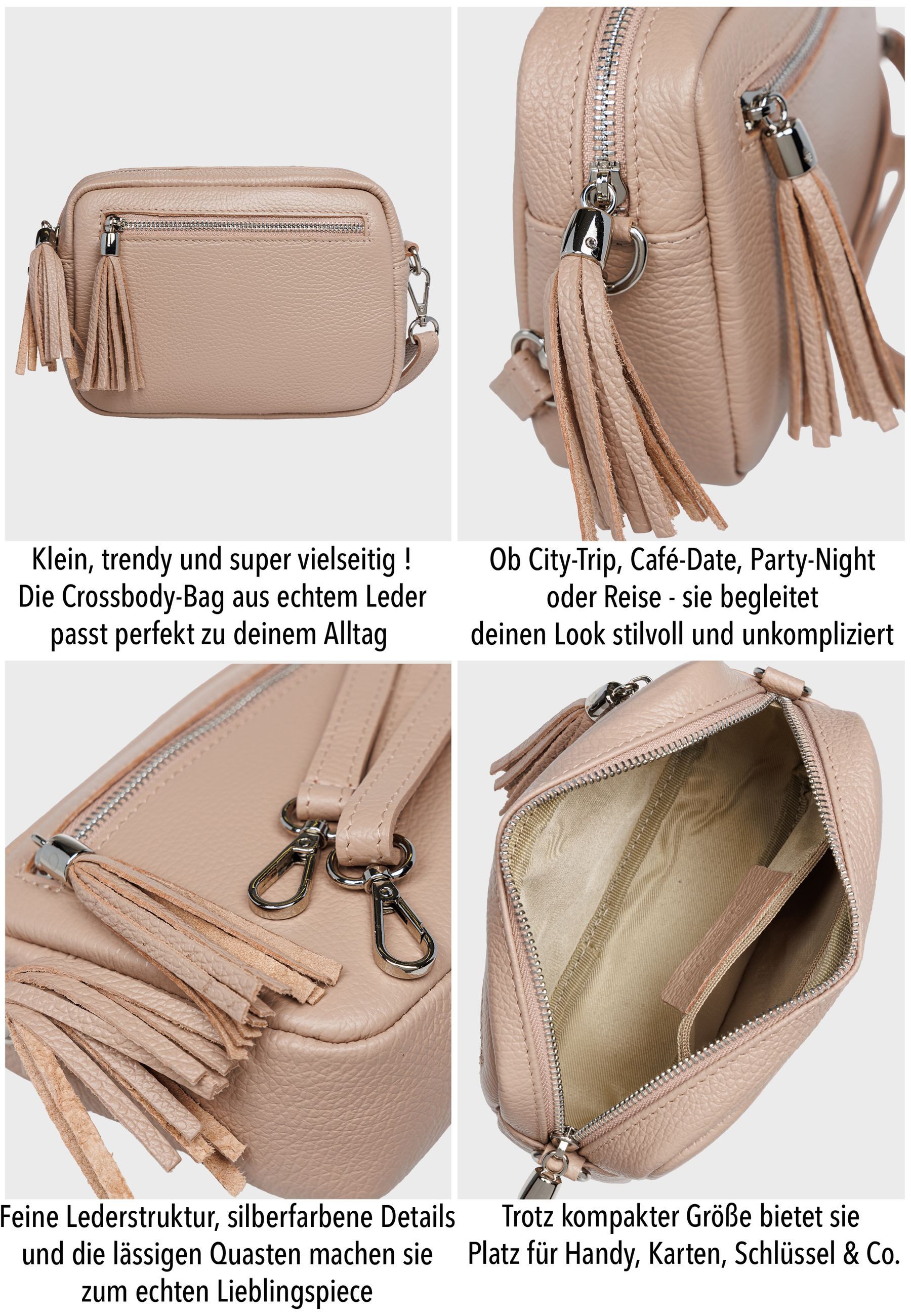 Caspar Umhängetasche Kleine Damen Crossbody Bag Leder Tasche - CLASSIC LINE - Modell No.818, leicht, elegant & unempfindlich - 100% Echtleder - Handmade in Italy
