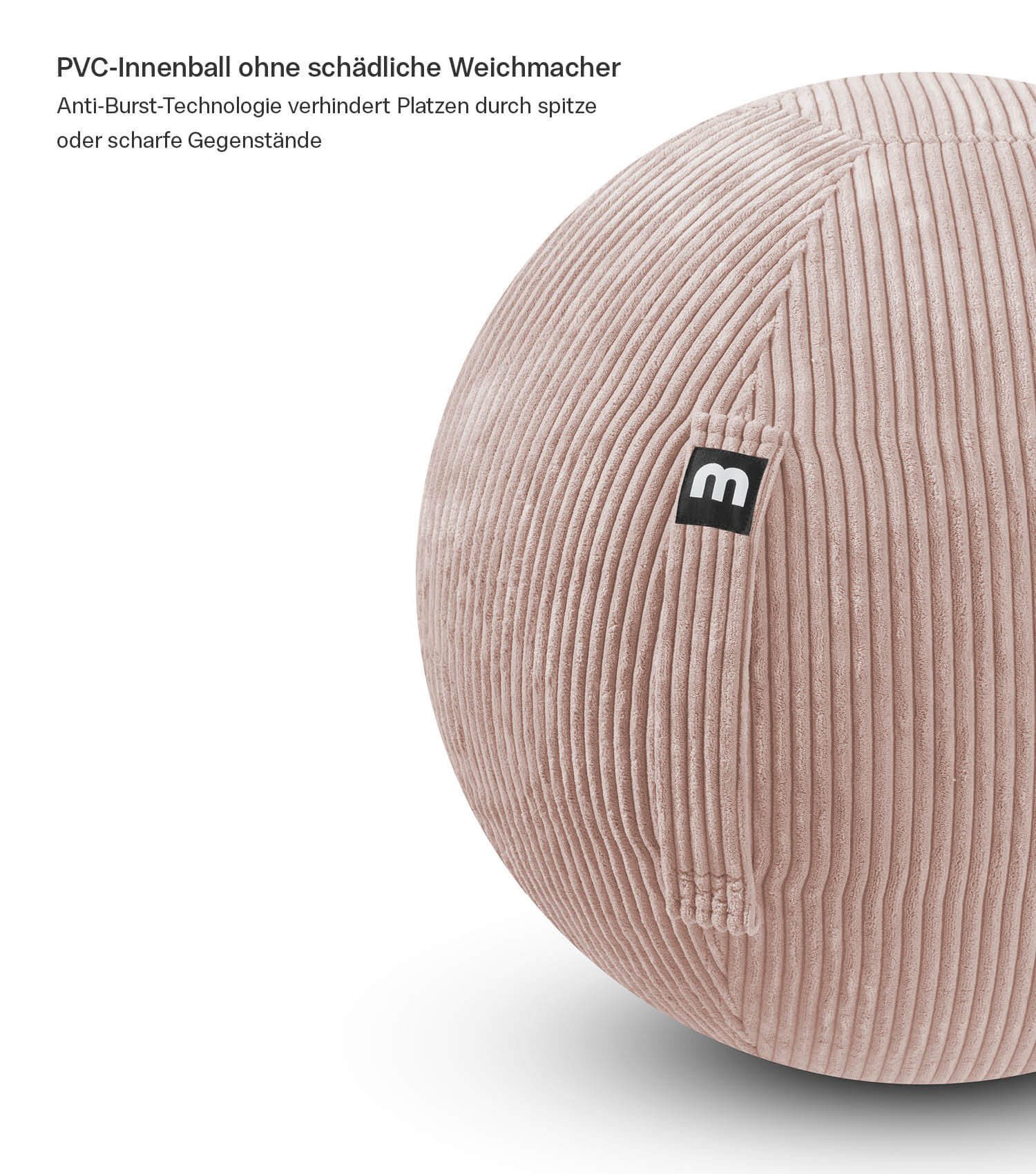 mokebo Sitzball Der Sportliche (mit Cordbezug), Made in Germany, ergonomischer Hocker, Büro, Homeoffice in Rosa