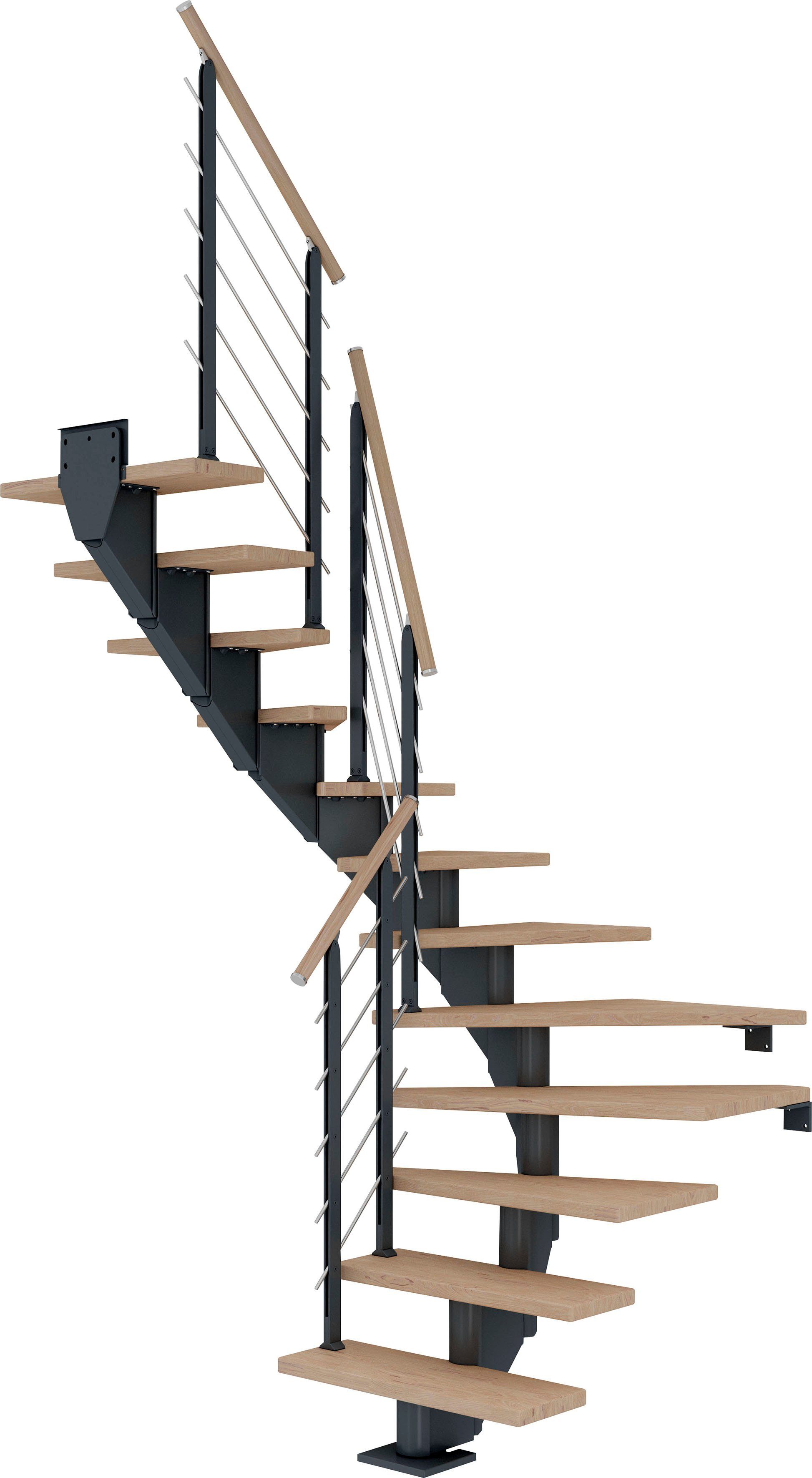 Dolle Mittelholmtreppe Hamburg, für Geschosshöhen bis 322 cm, Stufen offen, Eiche weiß/Metall | Treppen