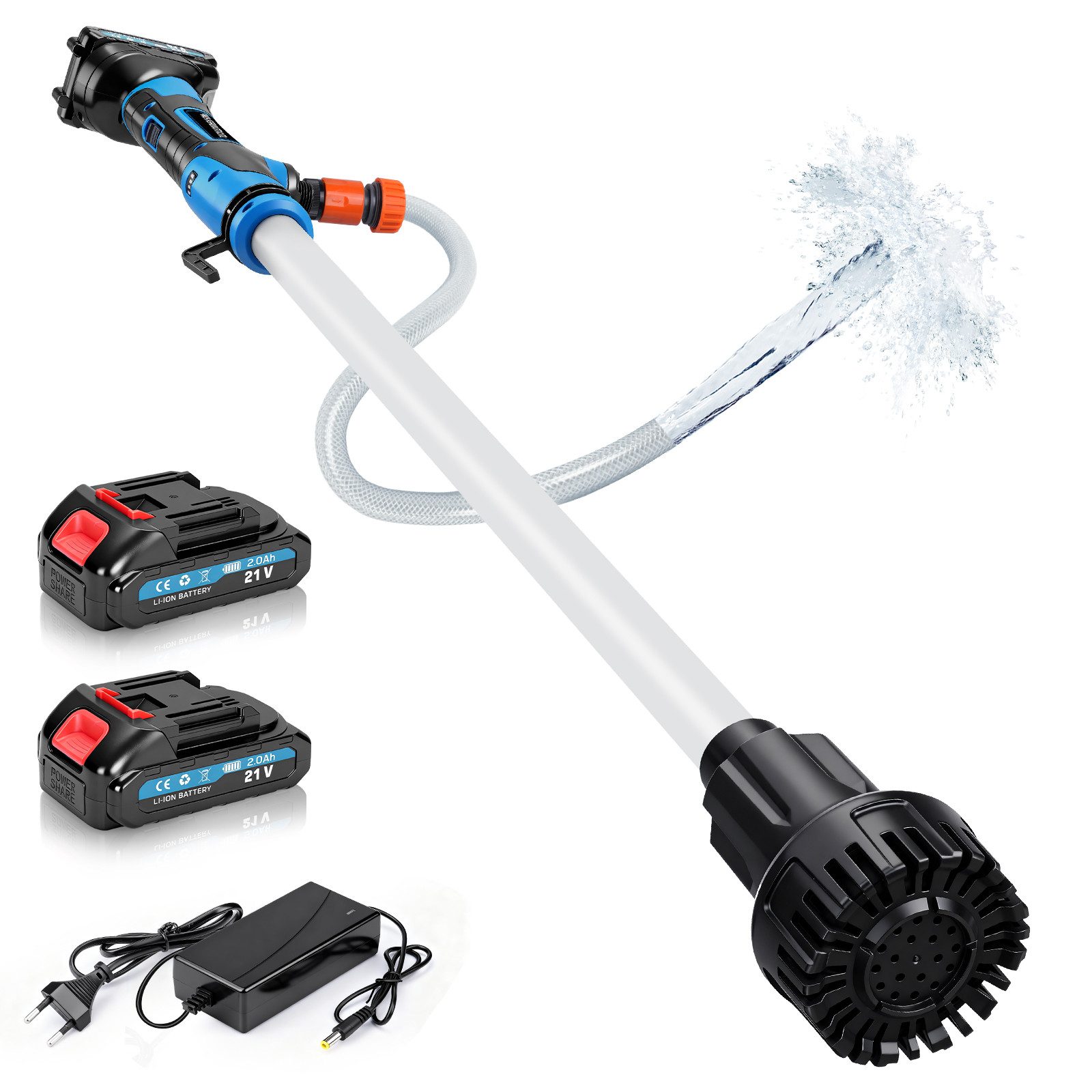 XERSEK Wasserpumpe Akku-Regenfasspumpe mit 2 Akkus, Filter, Gartenpumpe 3/4" Auslass (Kompatibel mit Makita 18V Akku, Trockenlauf, Überlastschutz), 50 L/min Max.10m Förderhöhe für zuverlässige Entwässerung/Gartenpflege