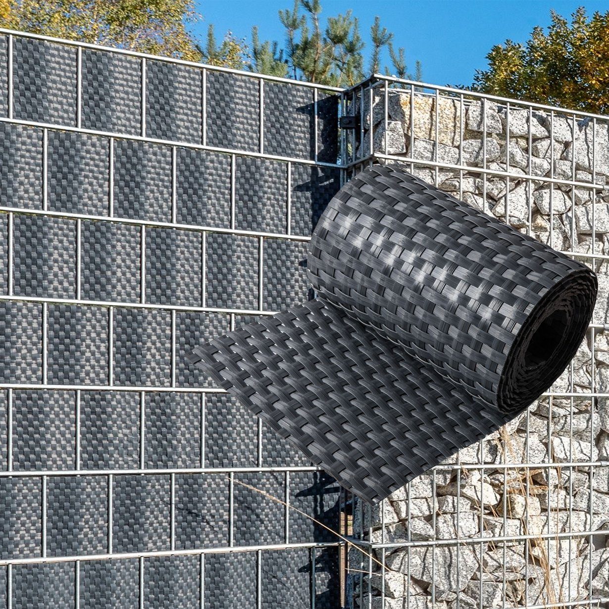 NYVI Sichtschutzstreifen Sichtschutzstreifen Privafence 255x19 cm für Zaun, (1-St), Polyrattan 3D Optik, Wetterfest, Reißfest
