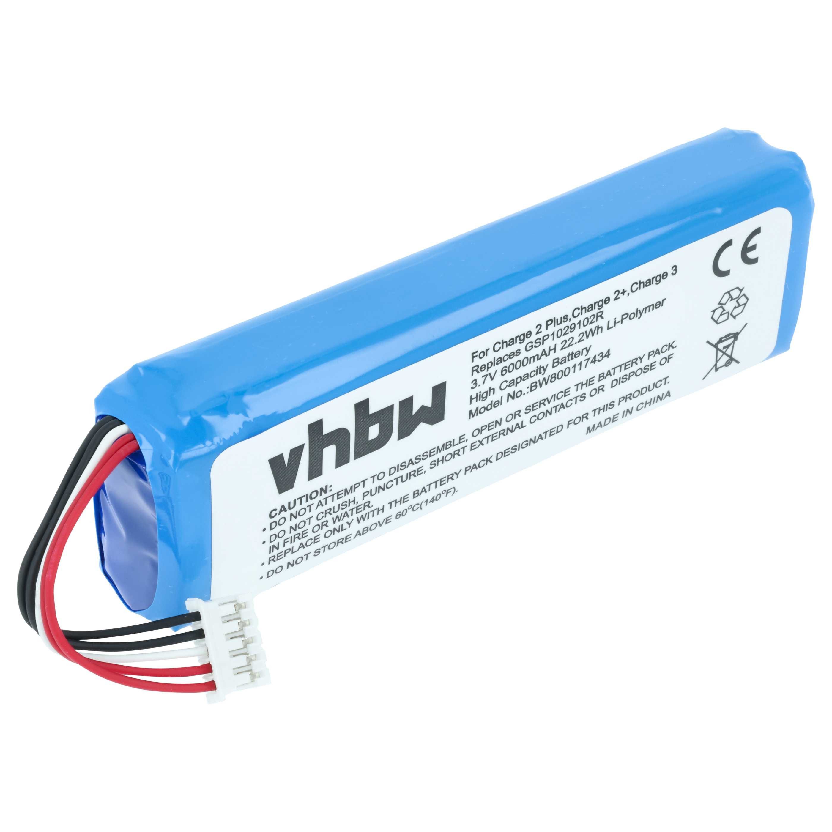 vhbw Akku passend für JBL Charge 2 Plus, 2+, 3 (2015) Lautsprecher (6000 Akku Akku Li-Polymer 6000 mAh (3,7 V, 1 St), Leistungsfähiger Austausch-Akku für Outdoor Lautsprecher