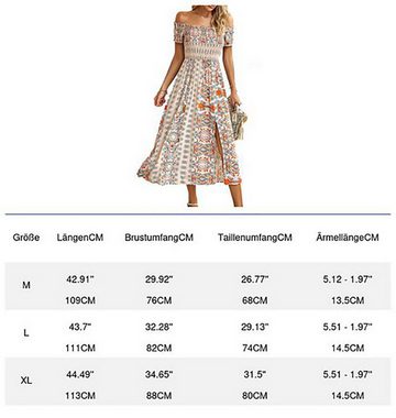 BlauWave Chiffonkleid A-Linien-Kleid Damen Einschultriges Kleid (1-tlg., für Strandpartys, langes Maxikleid Damen-Kleid) boho kleider Blumenmuster