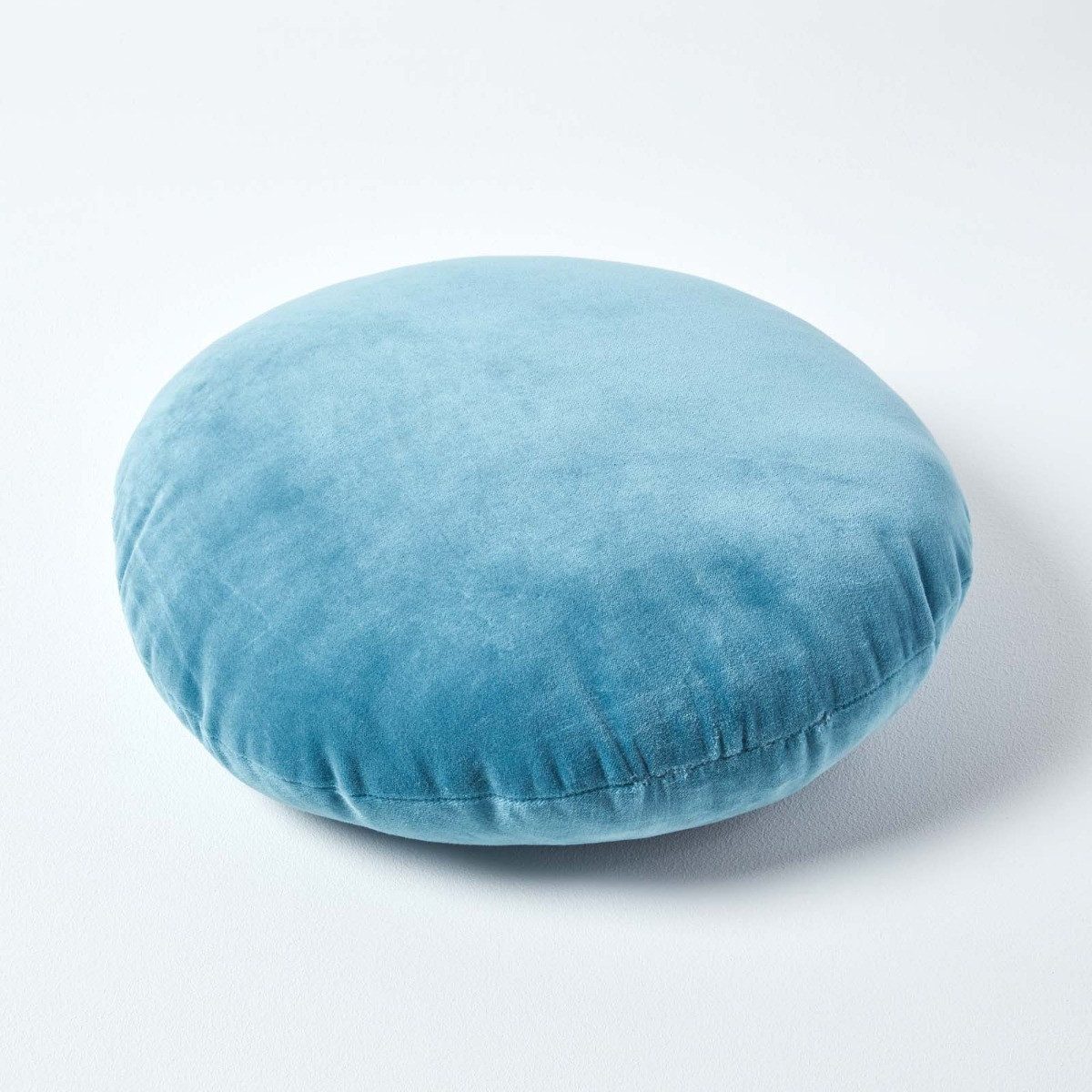 Homescapes Dekokissen Samt Kissen, 40 cm rund, himmelblau