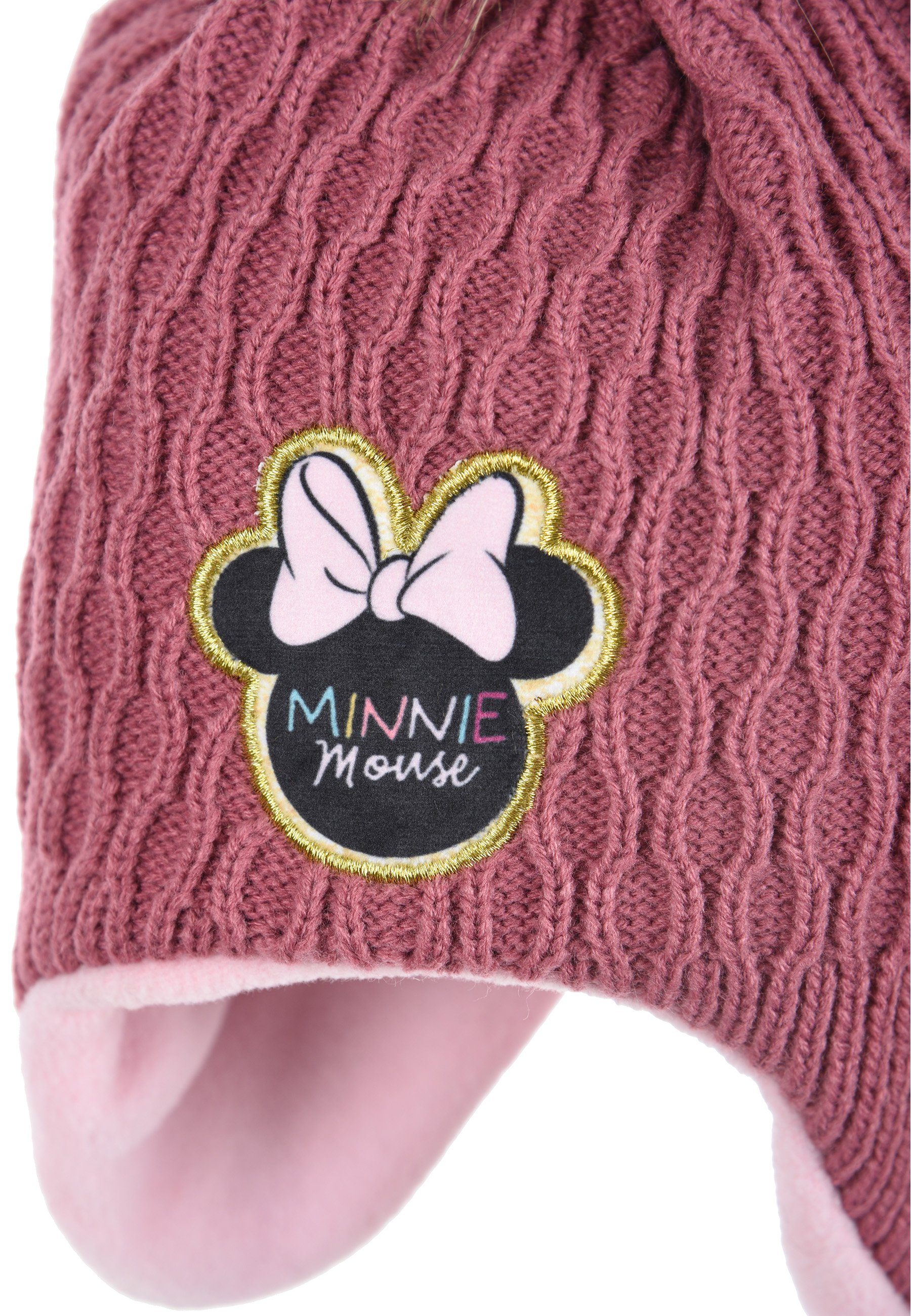 Mädchen Bommelmütze Pink Minnie Baby Strick-Bommel-Mütze Disney Winter-Mütze Mouse