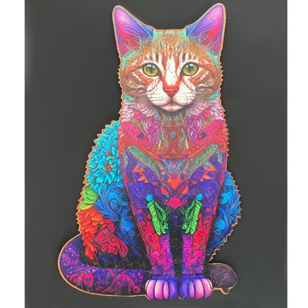 KRUZZEL 3D-Puzzle Katzenpuzzle aus Holz – Kreatives, pädagogisches Spielzeug für Kinder., 130 Puzzleteile, Buntes Katzenmotiv, fördert Kreativität und Konzentration