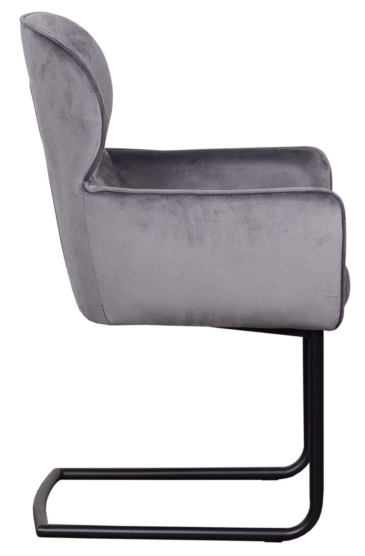 - Esszimmer Samt gepolstert Sessel - (Set, grau bene - Rückenlehne Armlehnen Metall-Gestell Samtbezug living - hohe - Venedig 6-St), - -