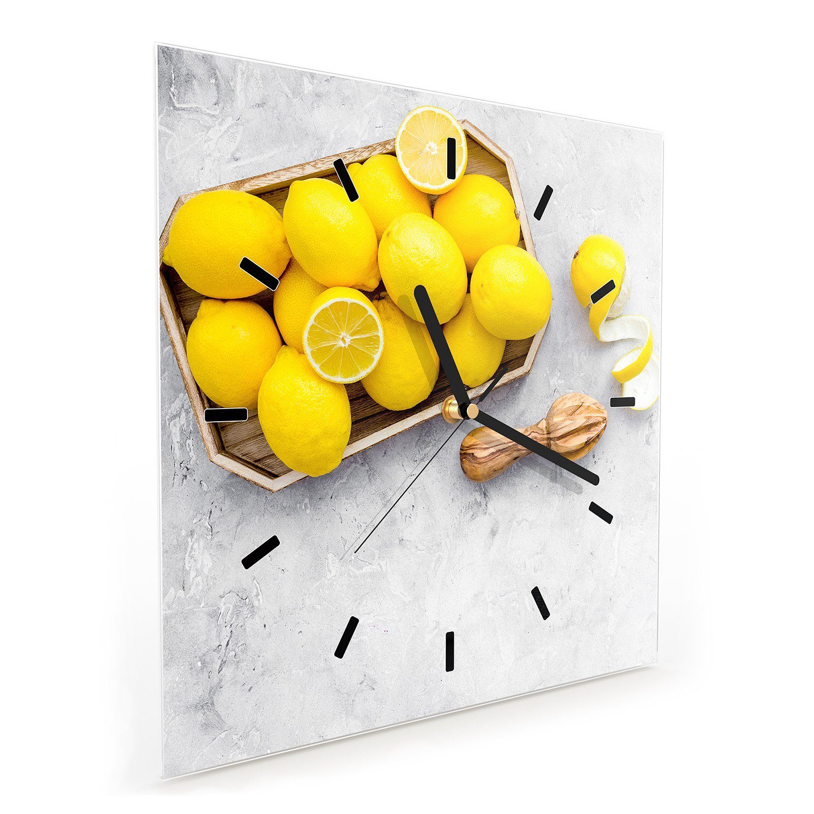Glasuhr Zitronen 30 30 mit Wandkunst Motiv Primedeco Wanduhr cm in x Schale Größe Wanduhr