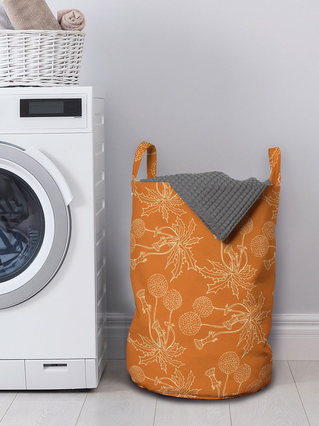 Abakuhaus Wäschesäckchen Wäschekorb mit Griffen Löwenzahn orange Kordelzugverschluss für Waschsalons, Burnt Mohn