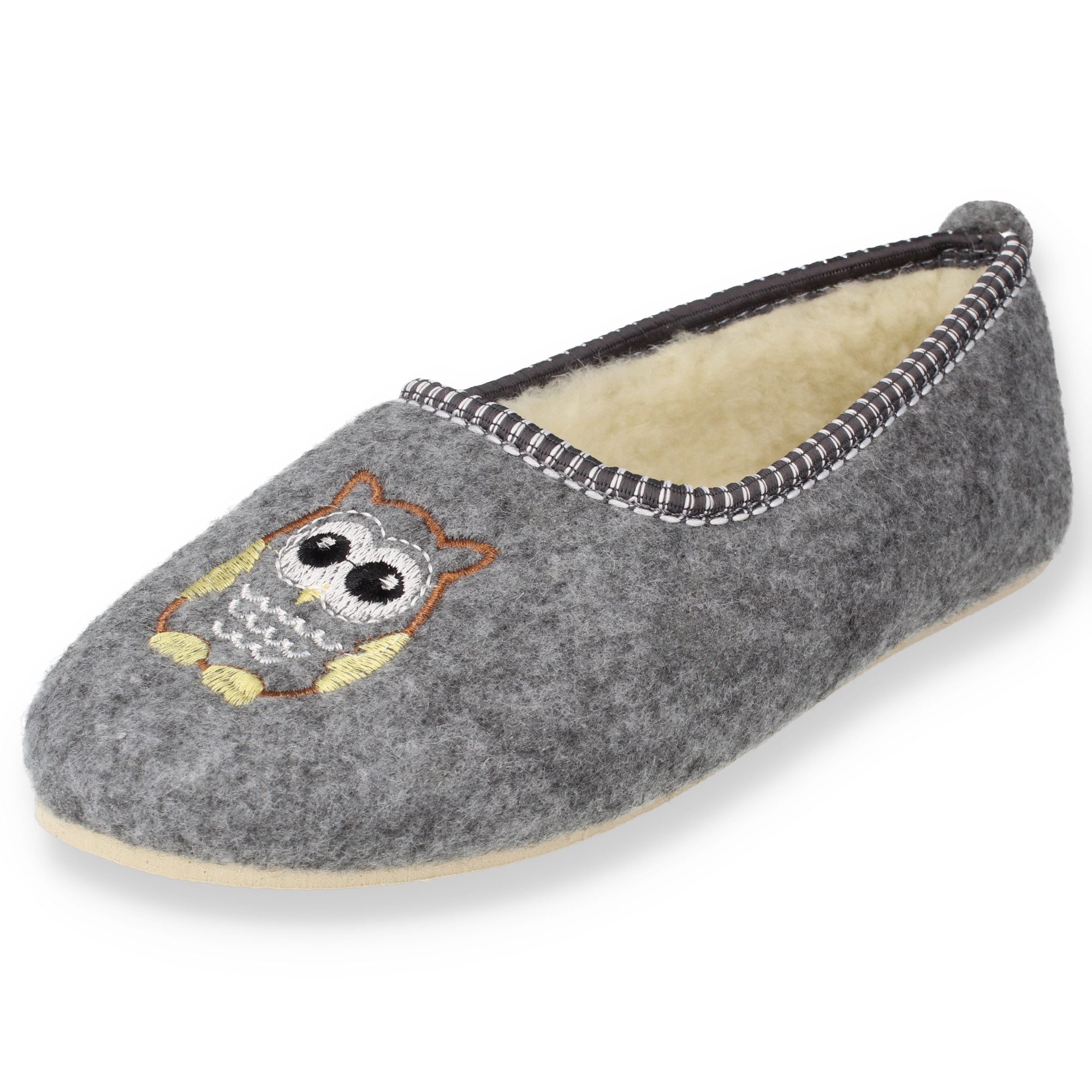 filsko Dijon Damen Kuschel-Ballerinas gefütterte leichte Hausschuhe, Eulen-/ Lama-Stickerei