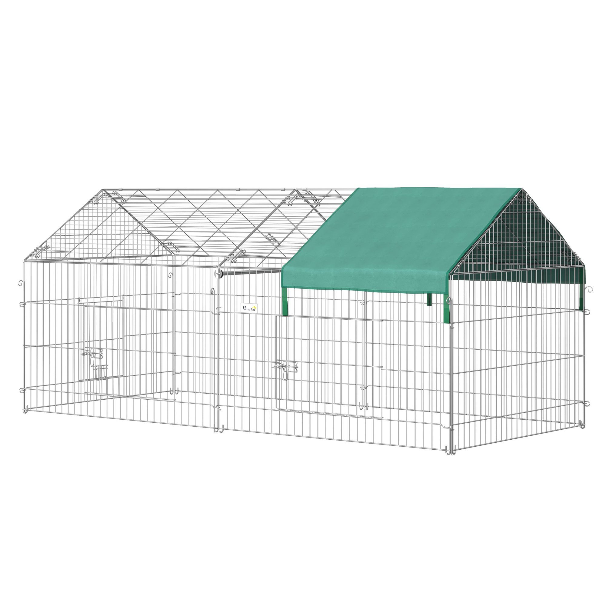 PawHut Kleintierkäfig Freigehege, Kleintiergehege mit Dach, Hamster, Kaninchen, Stahl, 220 x 103 x 103 cm, Grün