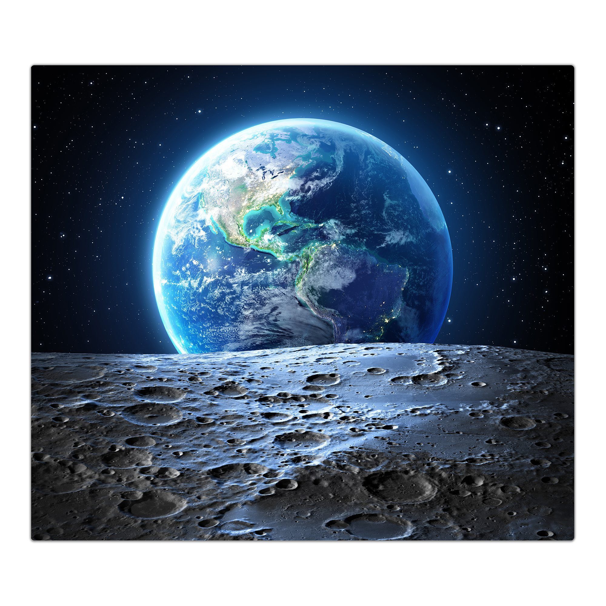 Primedeco Herd-Abdeckplatte Herdabdeckplatte Spritzschutz aus Glas Blaue Erde vom Mond aus, Glas, (1 tlg)