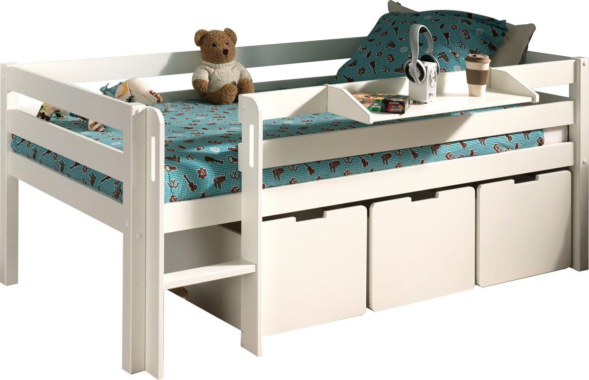Vipack Spielbett Pino, Kiefer massiv, mit Rolllattenrost, 3 Rollboxen, Made in Europe (B/H/T ca. 207,6x83x104,9cm, inkl. Leiter und Absturzschutz), wahlweise mit oder ohne Hängeregal, 2 Farben zur Auswahl