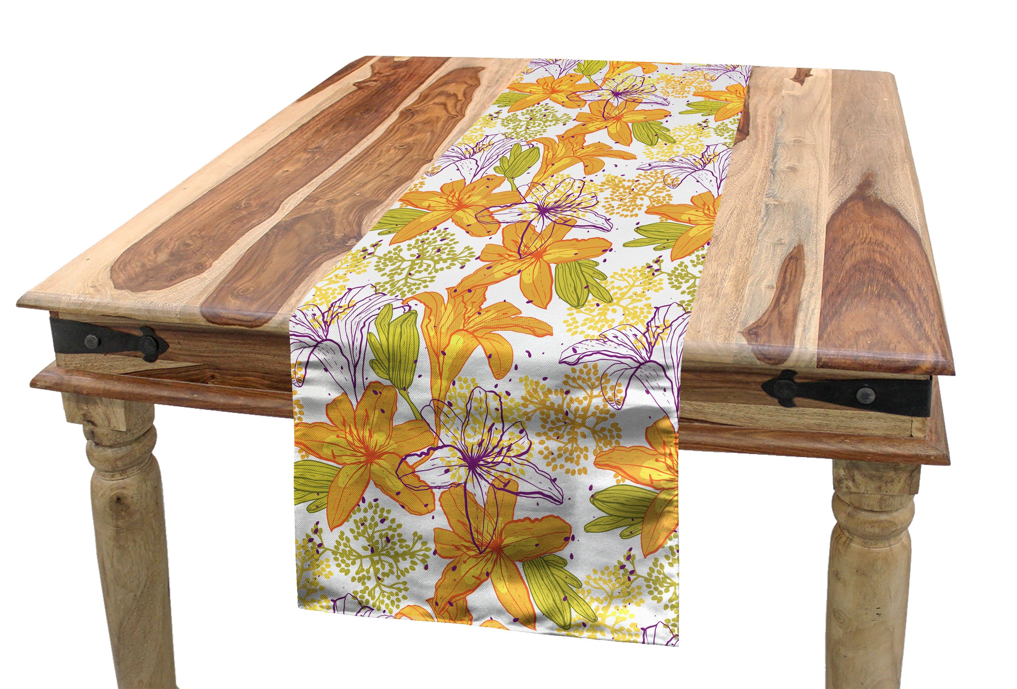 Abakuhaus Tischläufer Esszimmer Küche Rechteckiger Dekorativer Tischläufer, Blumen Lily Petals Exotic Bloom