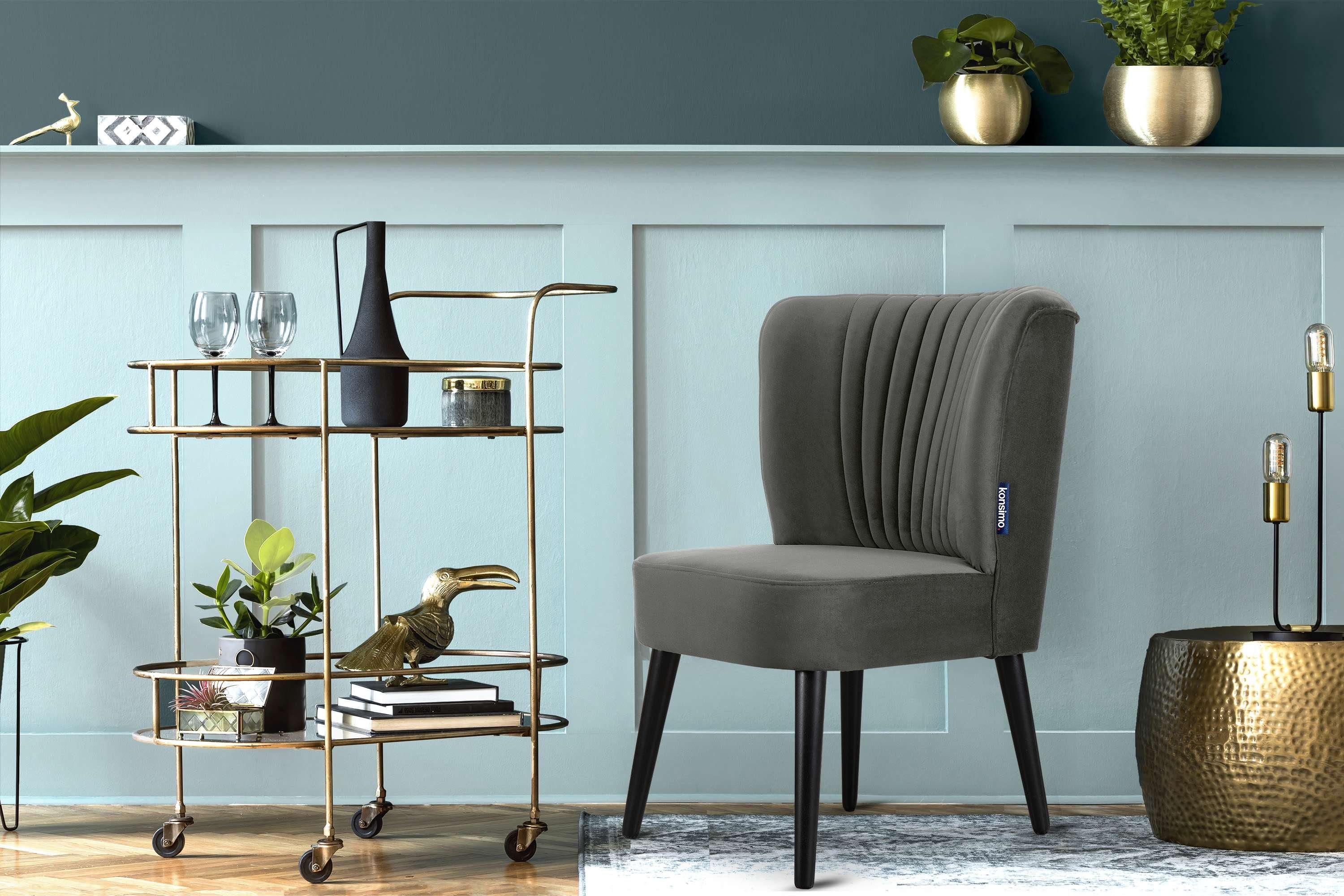 KONSIMO® Cocktailsessel DUCO Sessel, Ziernaht an der Rückenlehne,schwarz lackierten Beinen aus Buchenholz