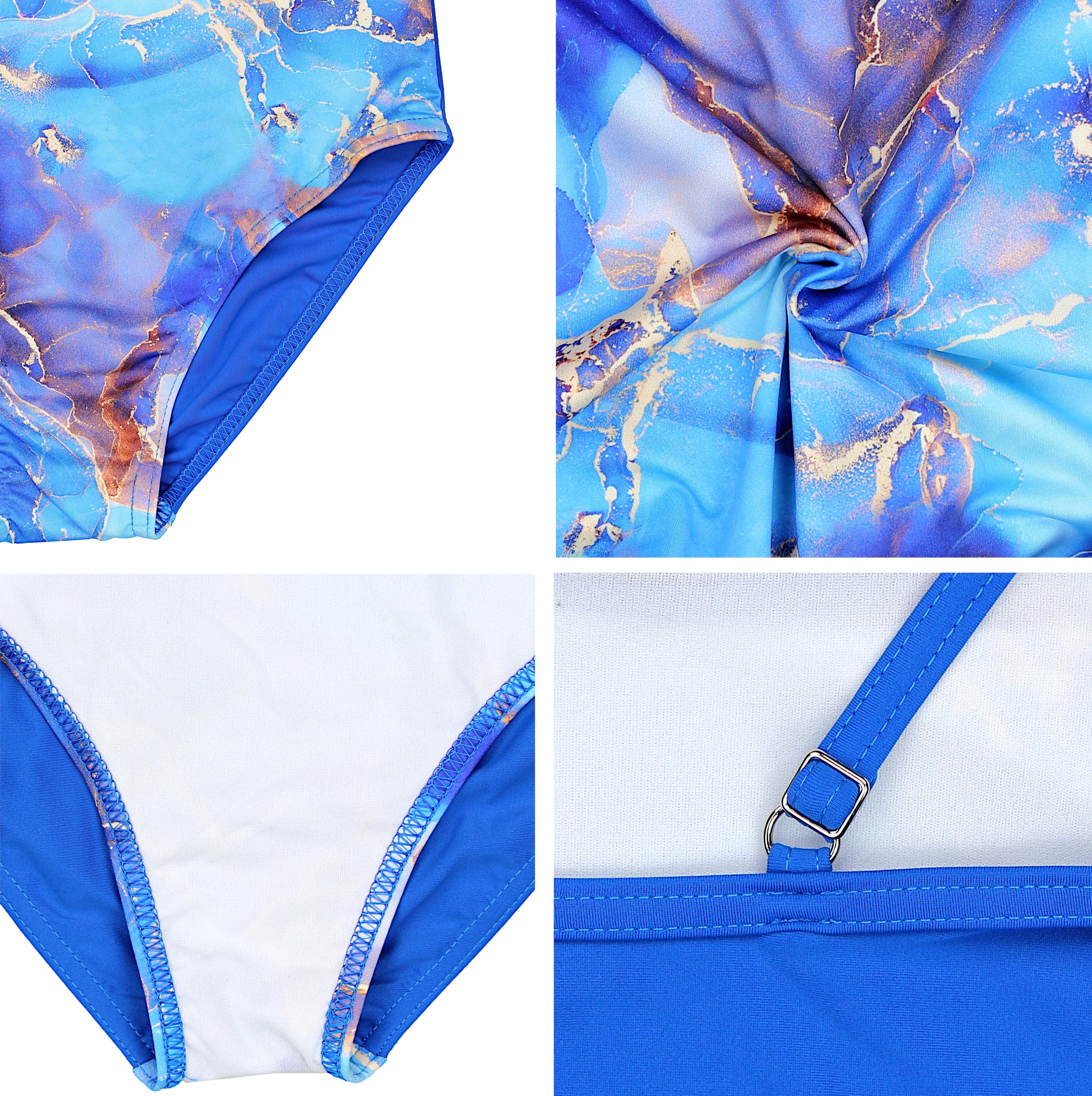 027B / Tie Aquarti Aquarti Badeanzug mit Mädchen Blau mit Streifen Dye Spaghettiträgern Badeanzug Rüschen /