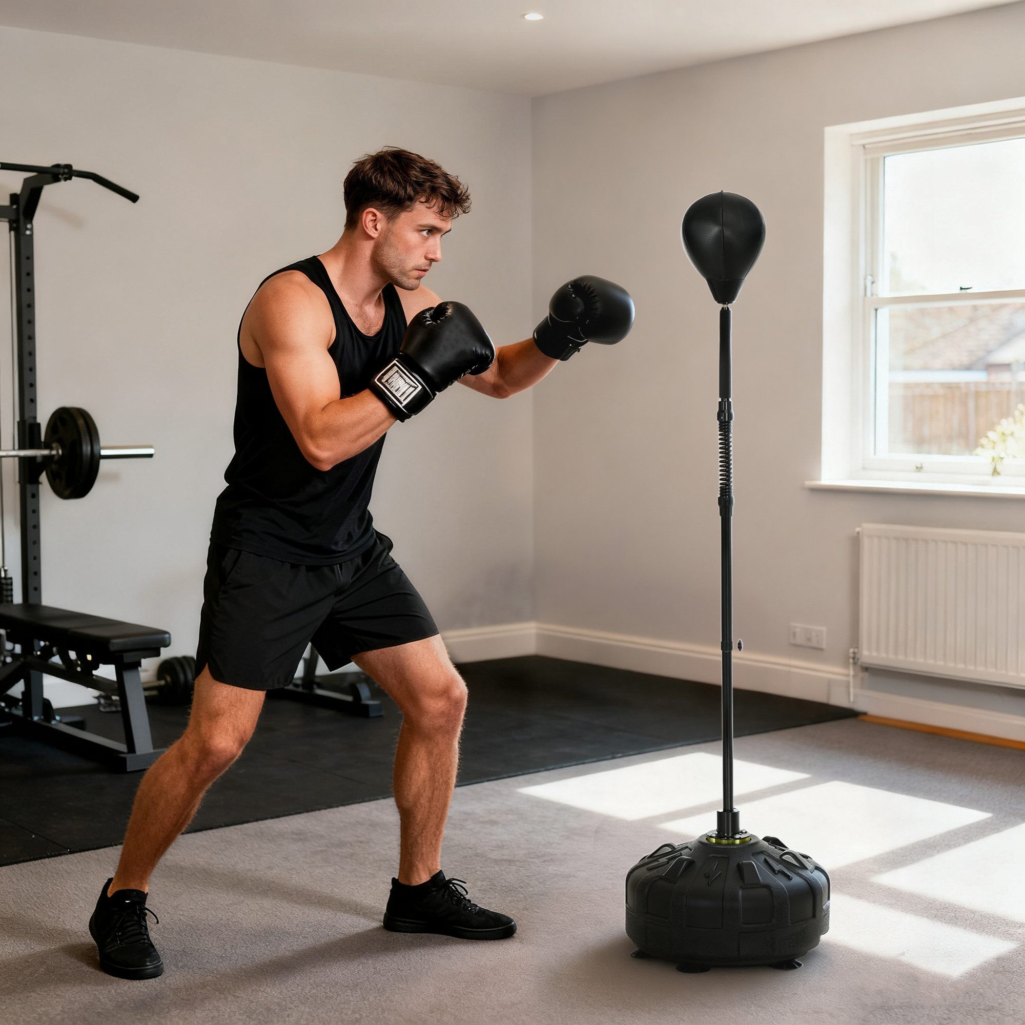 SPORTNOW Punchingball Boxsack Standbox-Trainer, höhenverstellbar, mit Saugnapf (Standboxball, 1-tlg., Speedball), für Übung, Training, Kunstleder, Schwarz