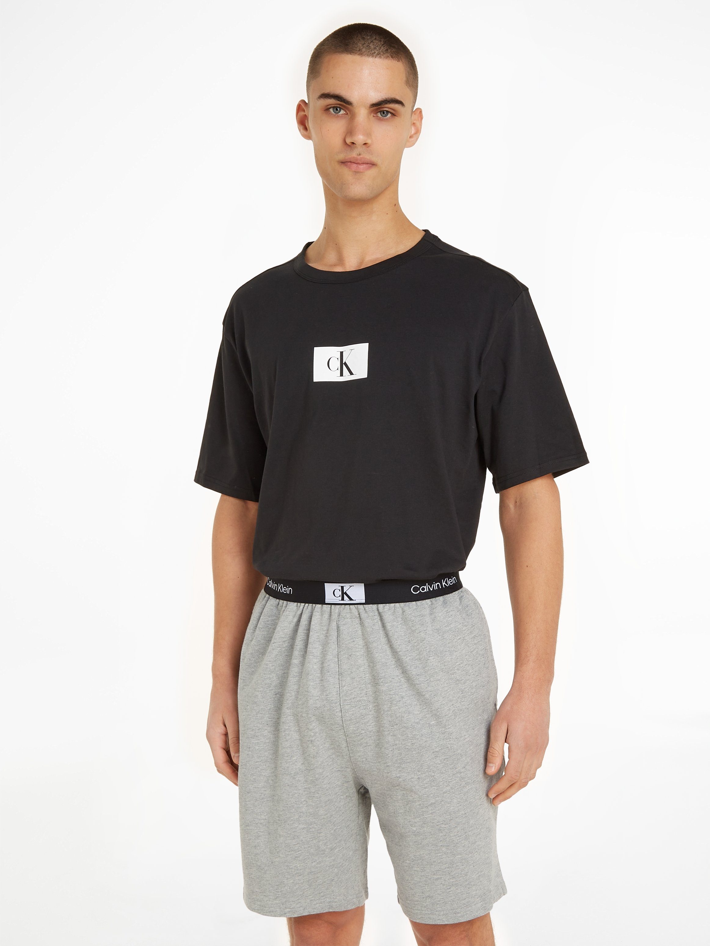 SHORT Calvin GREY-HEATHER Underwear Schlafshorts mit Klein SLEEP Calvin Klein Logo-Elastikbund