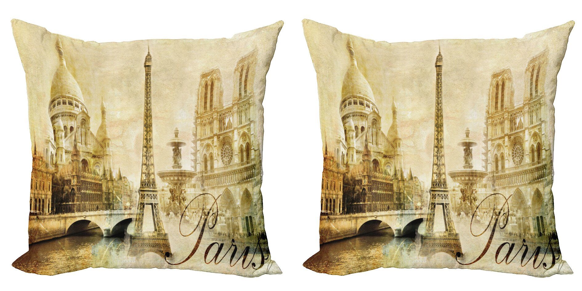 Sehenswürdigkeiten Doppelseitiger Vintage (2 Accent Stück), Kissenbezüge Paris Modern Abakuhaus Digitaldruck, Foto Style