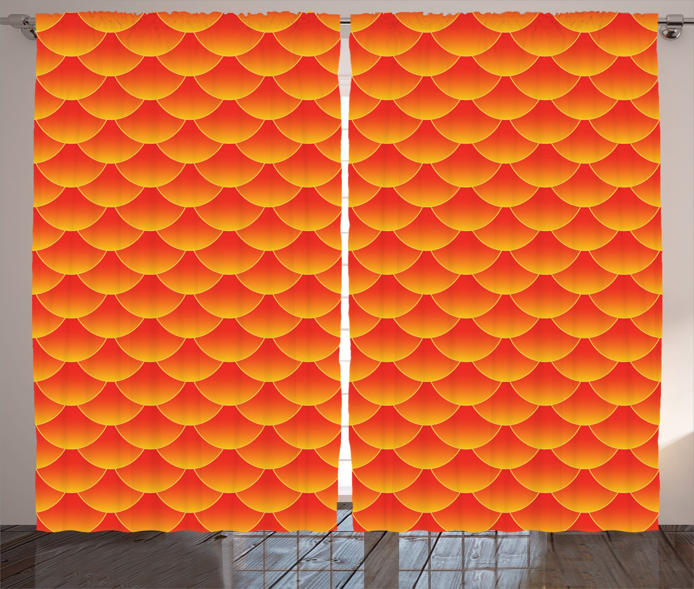 Gardine Schlafzimmer Kräuselband Vorhang mit Schlaufen und Haken, Abakuhaus, Orange Abstrakte Fischschuppen
