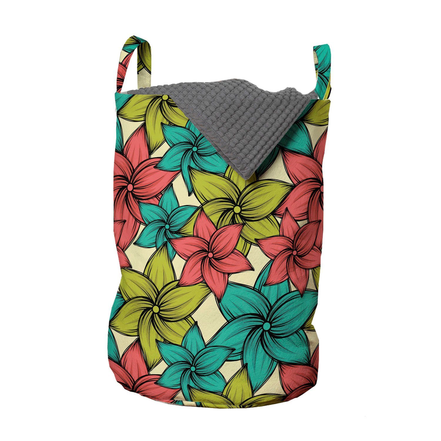 Abakuhaus Wäschesäckchen Wäschekorb mit Griffen Kordelzugverschluss für Waschsalons, Blumen Exotische Blumen Aloha Sommer