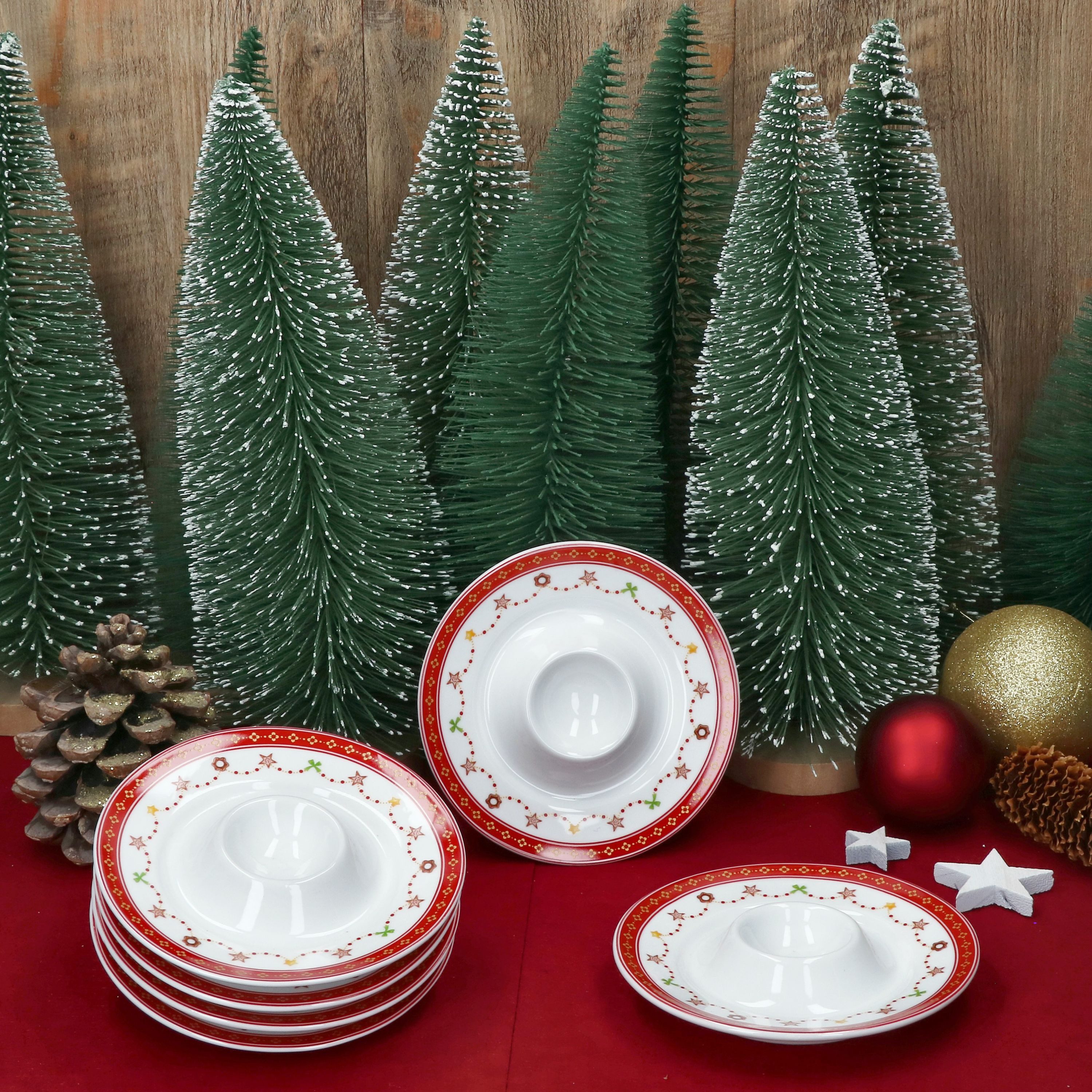 MamboCat Eierbecher 6x Weihnachtstraum Eierbecher mit Ablage Porzellan 6 Pers. Frühstück, Weihnachtsgeschirr, Weihnachten, Weihnachtsset, Geschirr