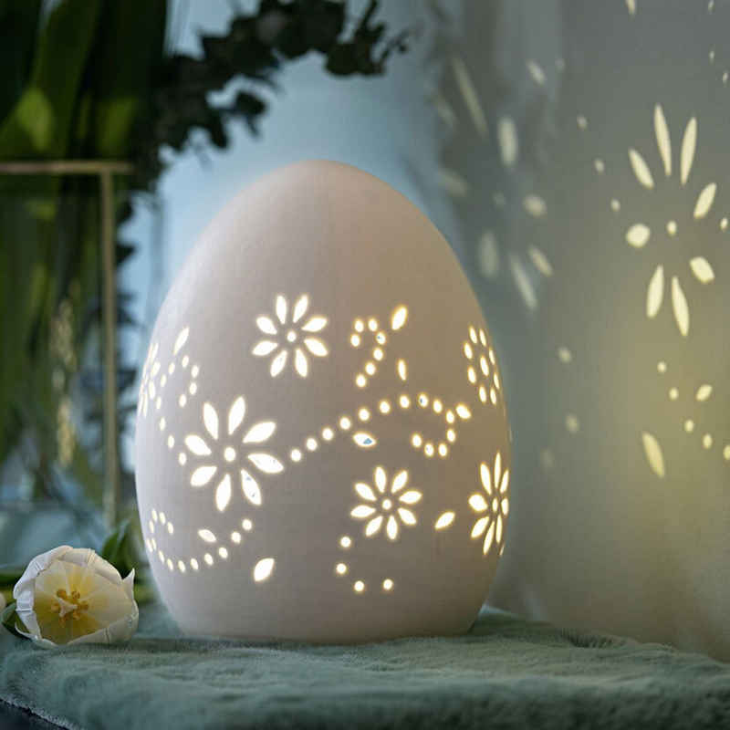 Home-trends24.de Osterei LED Ei Blumen Deko Figur Tisch Skulptur Ostern Beleuchtung