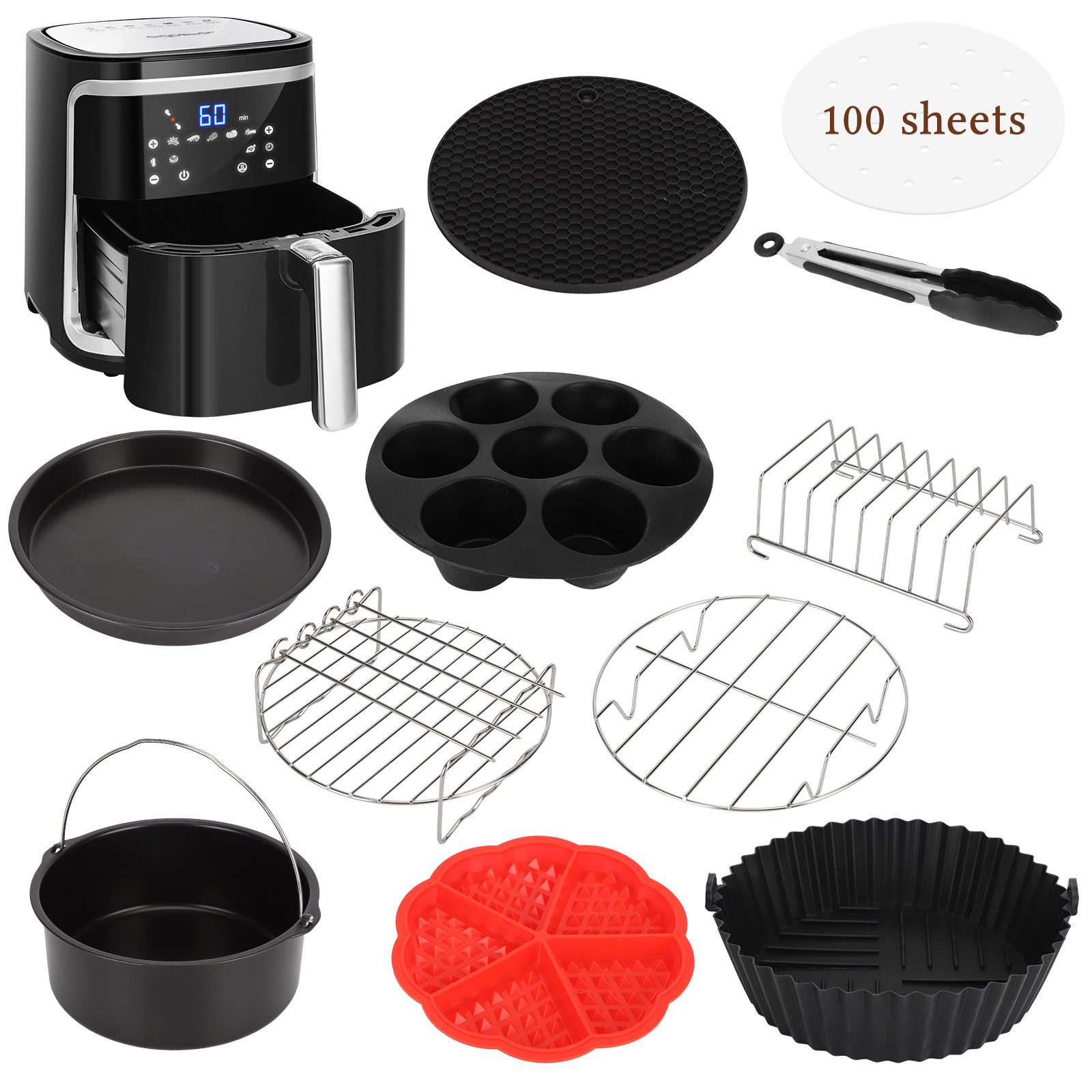 Aigostar Heißluftfritteuse 7L 7-in-1 Airfryer, 90% weniger Fett, 1900,00 W, Temperatursteuerung (80 - 200 °C), 1 - 60 Mins Timer, Memory-Funktion