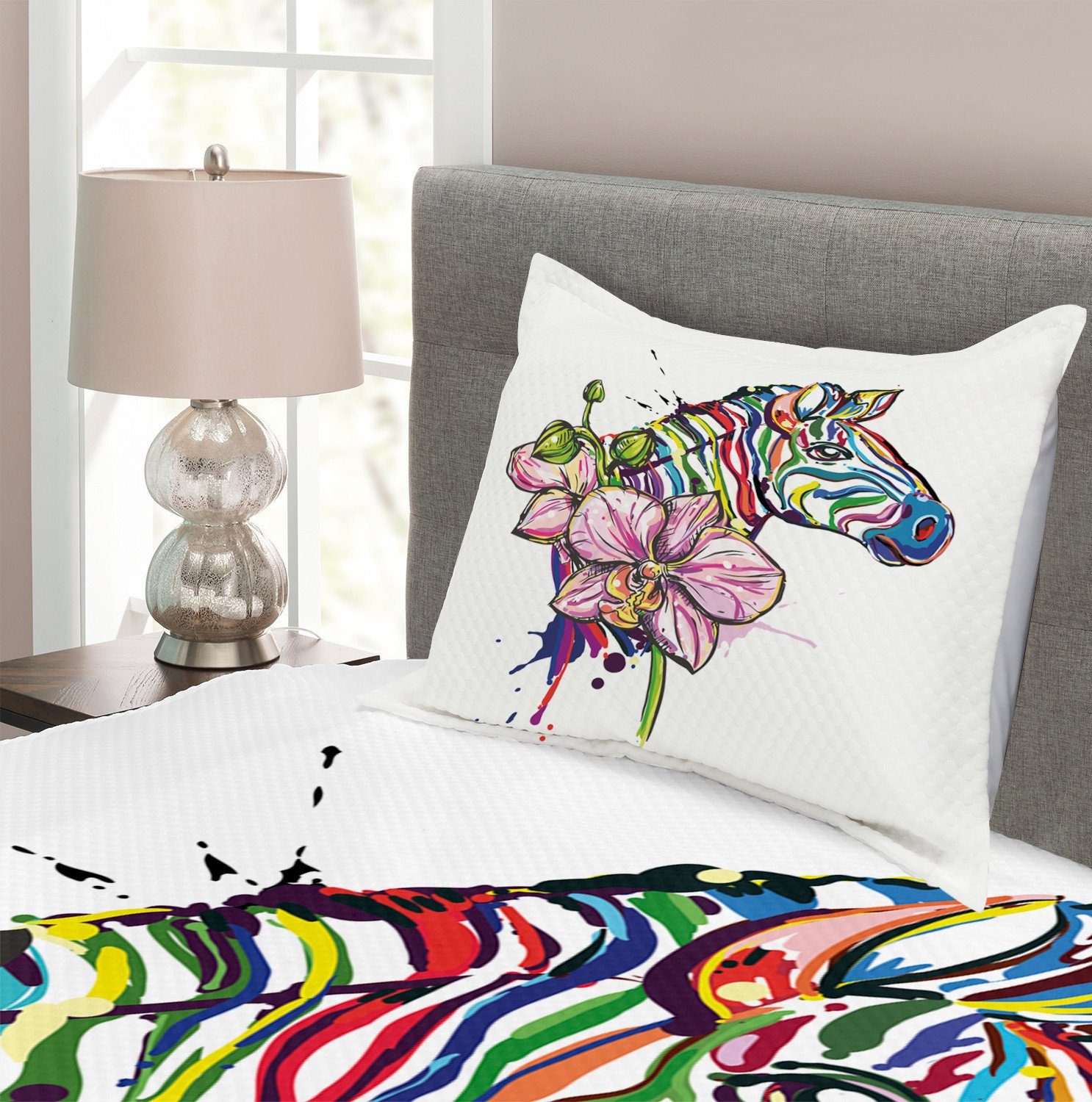 Orchid Kissenbezügen Art mit Waschbar, Ink Abakuhaus, Tier Regenbogen Zebra Tagesdecke Set