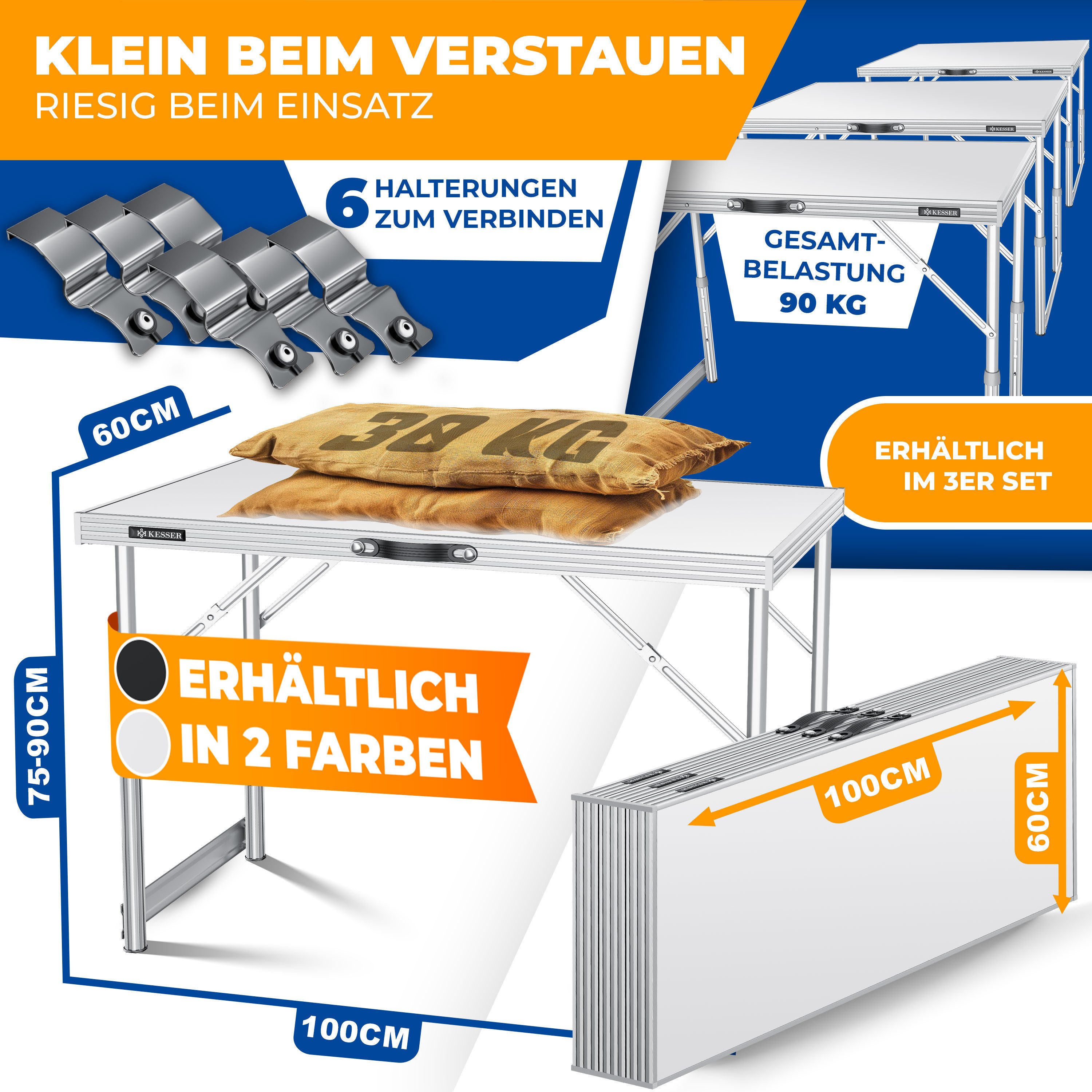 KESSER Tapeziertisch, Multifunktionstisch Profi 3- teilig, 100 60 cm