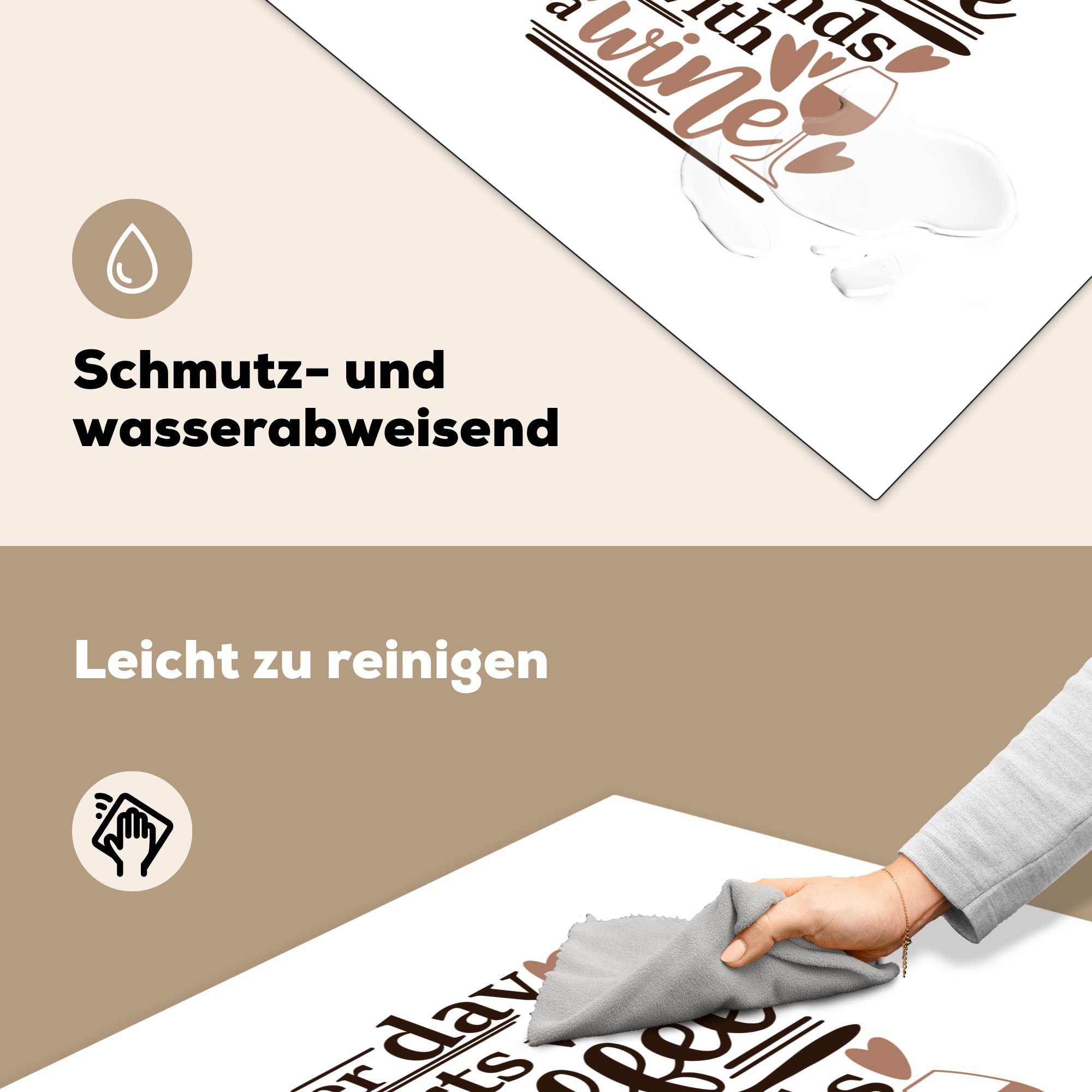 MuchoWow Herdblende-/Abdeckplatte Kaffee - Vinyl, Ceranfeldabdeckung, - Wein Arbeitsplatte 78x78 (1 Zitate, cm, tlg), küche für