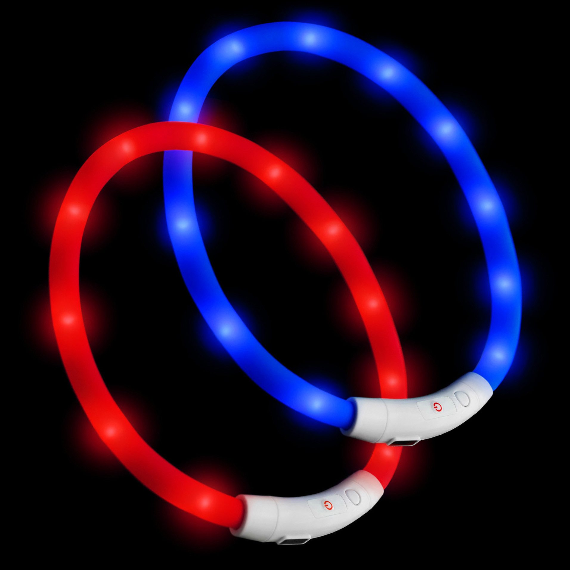 Hundehalsbandleuchte LED Silikon Leuchthalsband Sicherheits Hunde-Halsband Set USB Rot/Blau
