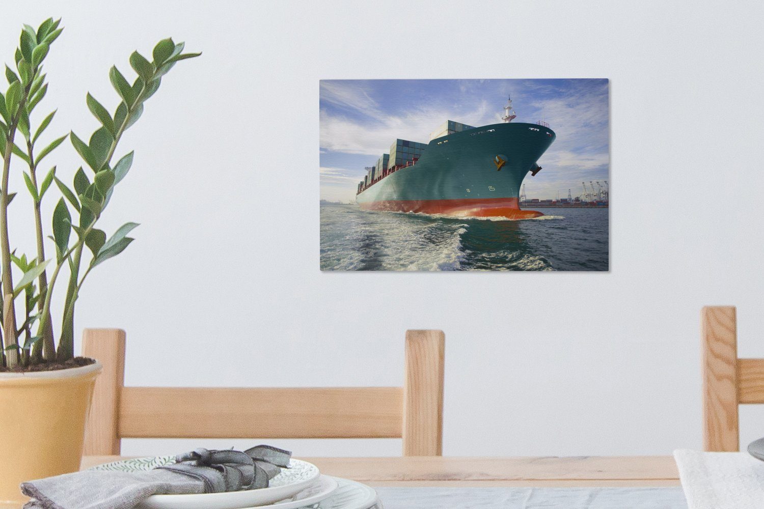 (1 Leinwandbild 30x20 den Ein Hafen in ein, Leinwandbilder, St), Wandbild OneMillionCanvasses® Aufhängefertig, cm läuft großes Wanddeko, Frachtschiff