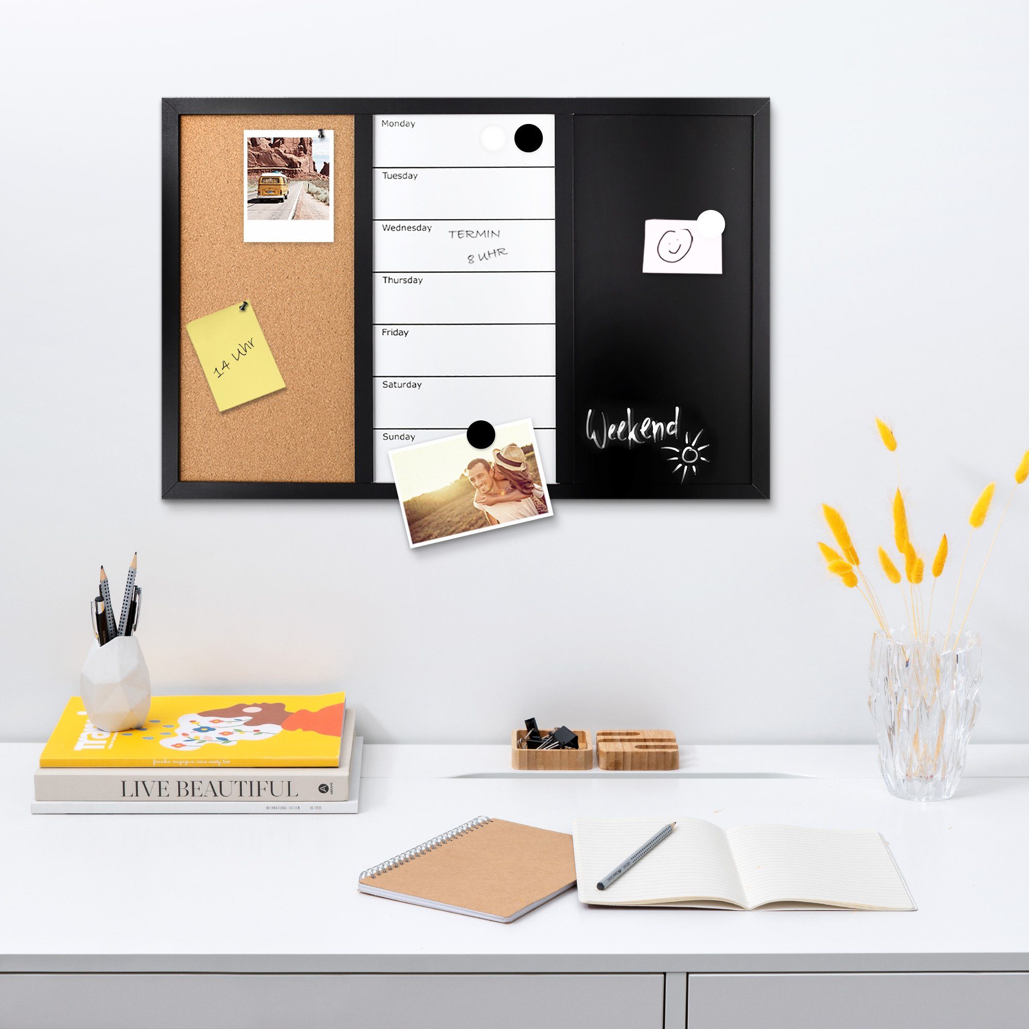 Navaris Tafel 3in1 Kombitafel 60x40cm - Kreidetafel Whiteboard Kork Pinnwan günstig online kaufen