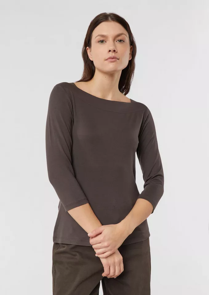 comma 3/4-Arm-Shirt T-Shirt Viskoseshirt im Slim Fit mit 3/4-Ärmeln
