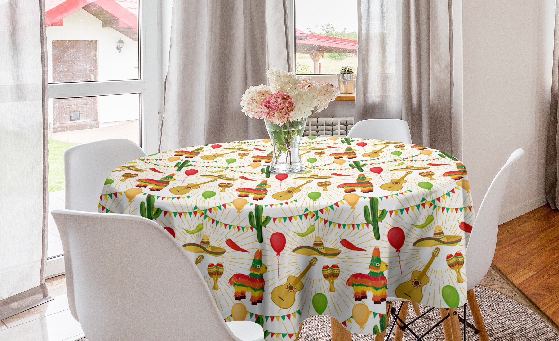 Abakuhaus Tischdecke Kreis Tischdecke Abdeckung für Esszimmer Küche Dekoration, Cinco de Mayo Mexican Folk-Elemente