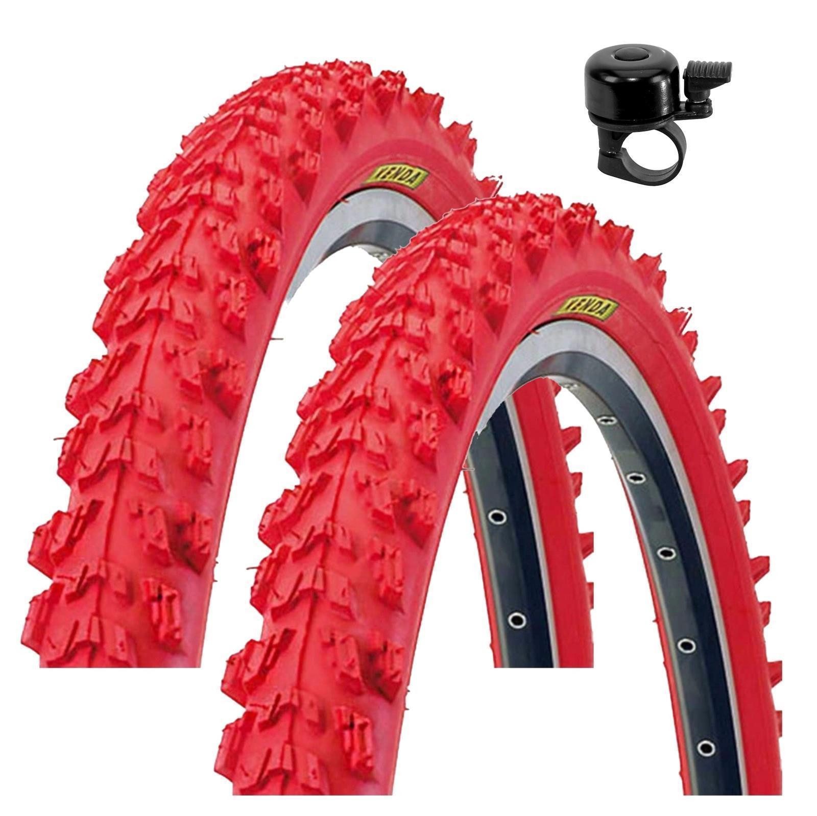 maxxi4you Fahrradreifen 2 x Kenda K-829 MTB 26 x 1,95 (50-559) Rot inkl.Fahrradklingel