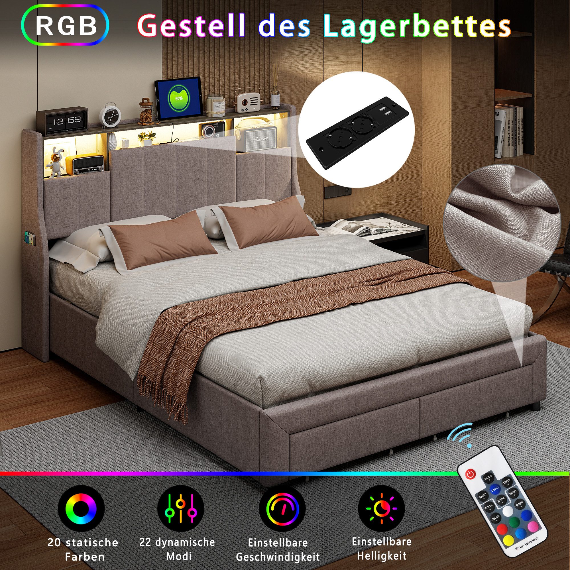 Furnishings Home Polsterbett Doppelbett Stauraumbett, Mit günstig online kaufen