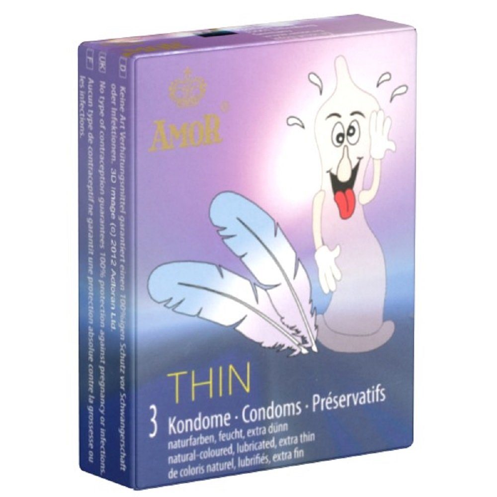 Amor Kondome Amor «Thin» extradünne Kondome Packung mit, 3 St., für ein besonders intimes Gefühl, natürlich und gefühlsecht | Kondome