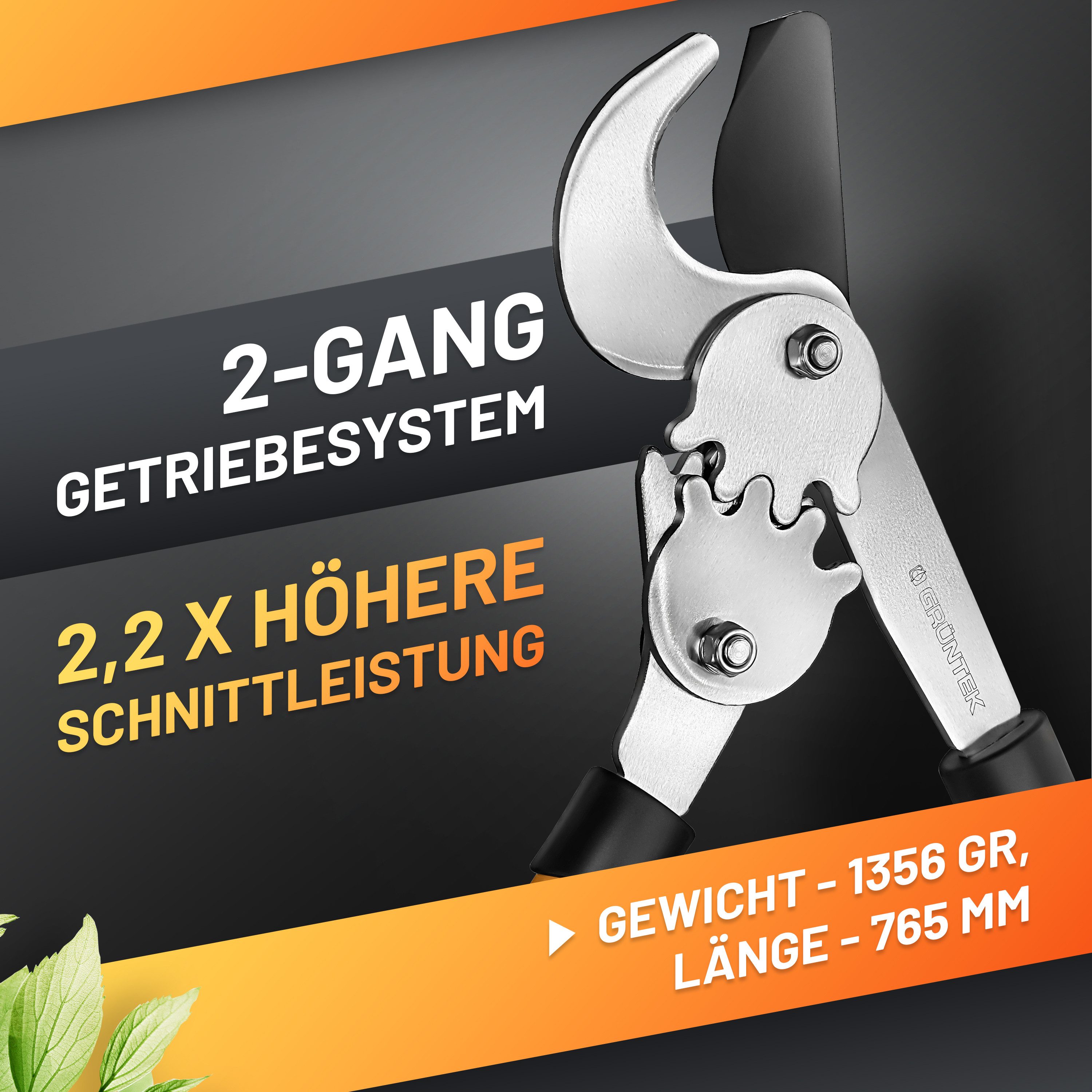 GRÜNTEK Astschere T-REX 765 mm Gartenschere, mit extra Hebelwirkung, ByPass Baumschere mit Doppel-GEAR-DRIVE
