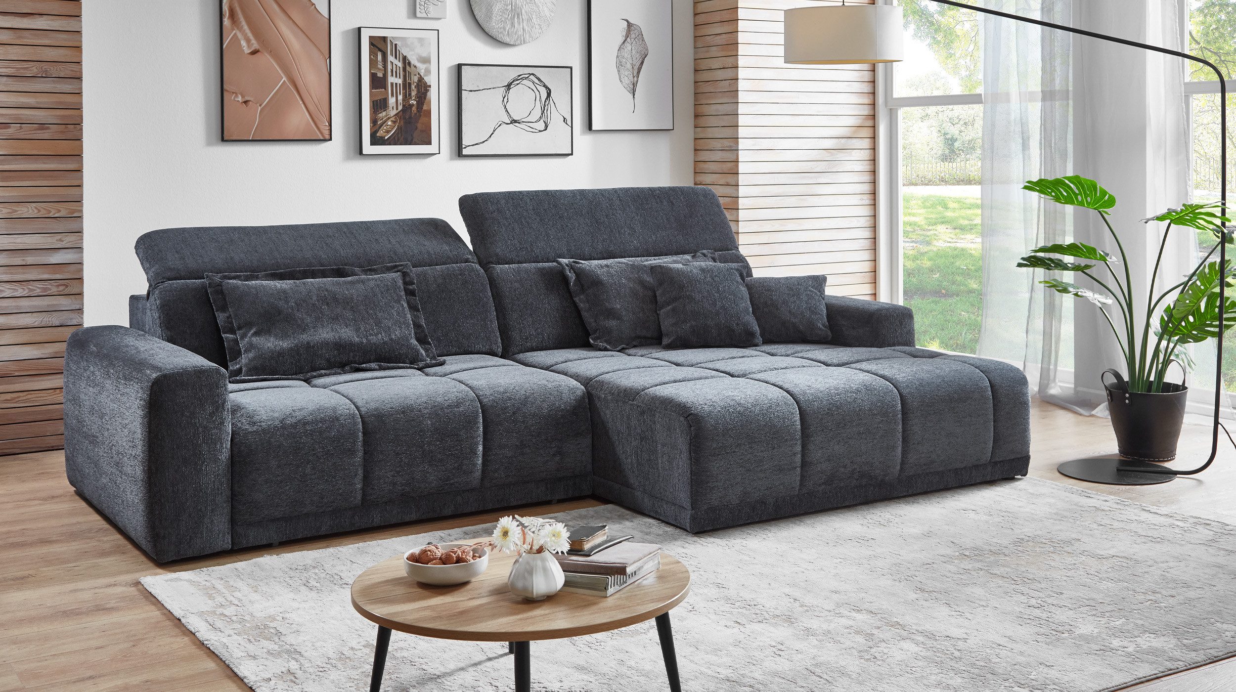 Massivart® Ecksofa Bouclé Anthrazit / 288 günstig online kaufen
