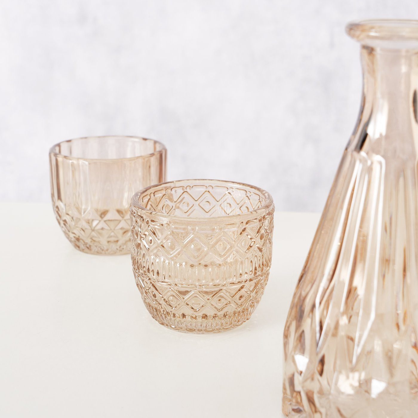 BOLTZE GRUPPE GmbH Kerzenhalter Dekoset aus Glas Kerzenhalter und Vase CHERIN, 3er Set (Kerzenhalter)