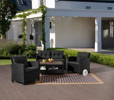 KONIFERA Gartenlounge-Set St. Tropez, (Set, 11-tlg., 1x2er Sofa, 2x Sessel,1x Tisch 90x55x42,5cm, inkl. Auflagen), Polyrattan, Stahl, Ablage unter dem Tisch, Balkonset, Loungeset