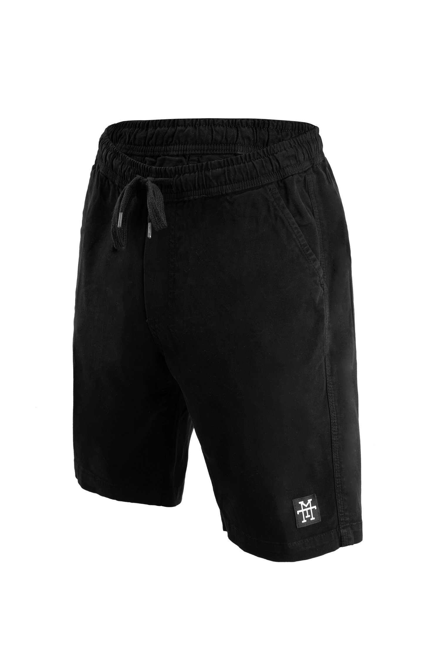 Manufaktur13 Chinoshorts Chino mit Kurze dehnbarem Black Twill Stretch Shorts Tunnelzug Hose aus / - Kordelzug