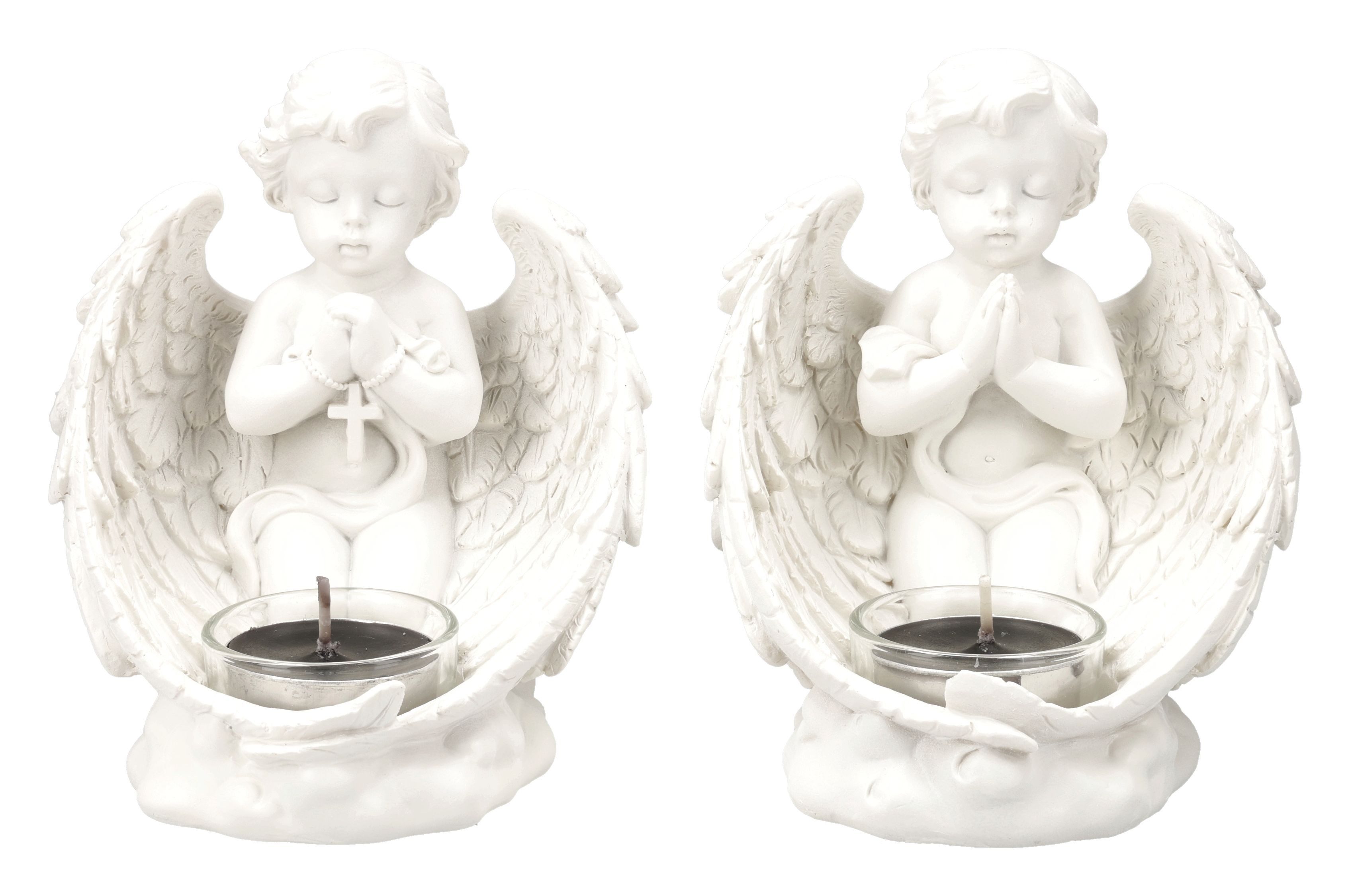 Figuren Shop GmbH Teelichthalter Engel Teelichthalter Set – Cherubim Figur Deko Engel Statue 13 cm