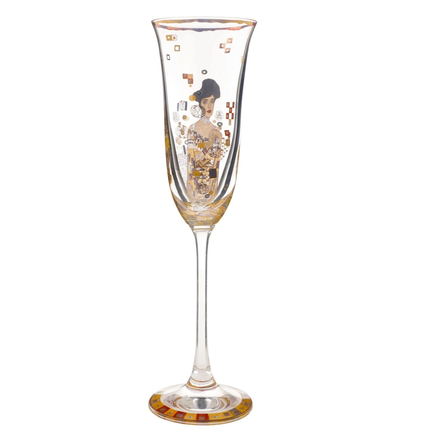 Goebel Sektglas Gustav Klimt, Glas, Echtgolddekor, Mehrfarbig, Adele Bloch-Bauer, H: 24cm