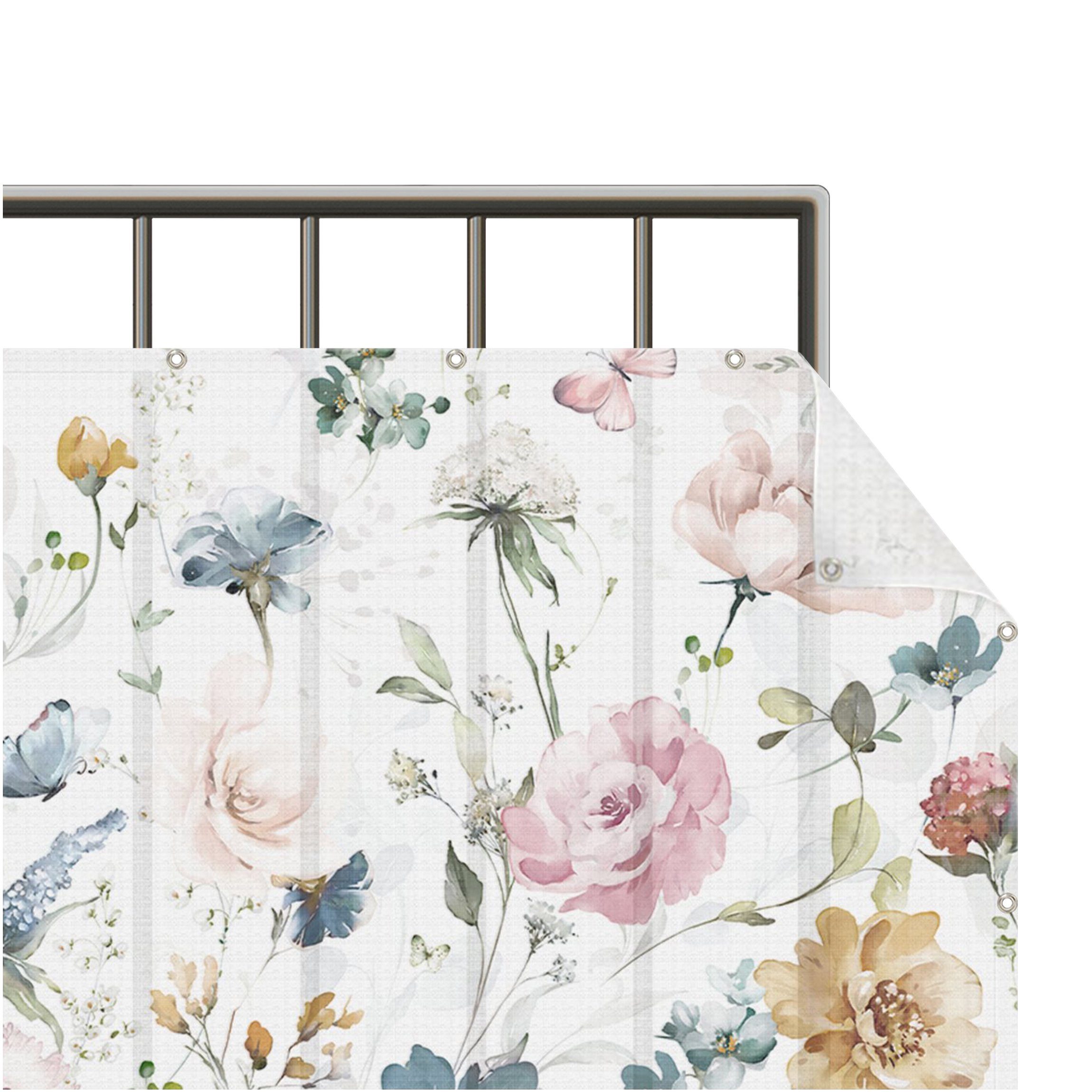Bilderdepot24 Balkonsichtschutz Sichtschutz Balkon Aquarell Blumen Schmetterlingen Balkonbespannung (1m bis 10m fein gelochter Sichtschutz aus Mesh für Geländern & Zäunen, Fertig geöst, inkl. Kabelbindern zur Anbringung) Sichtschutz Terrasse Balkontuch Balkonverkleidung Windschutz Terrasse